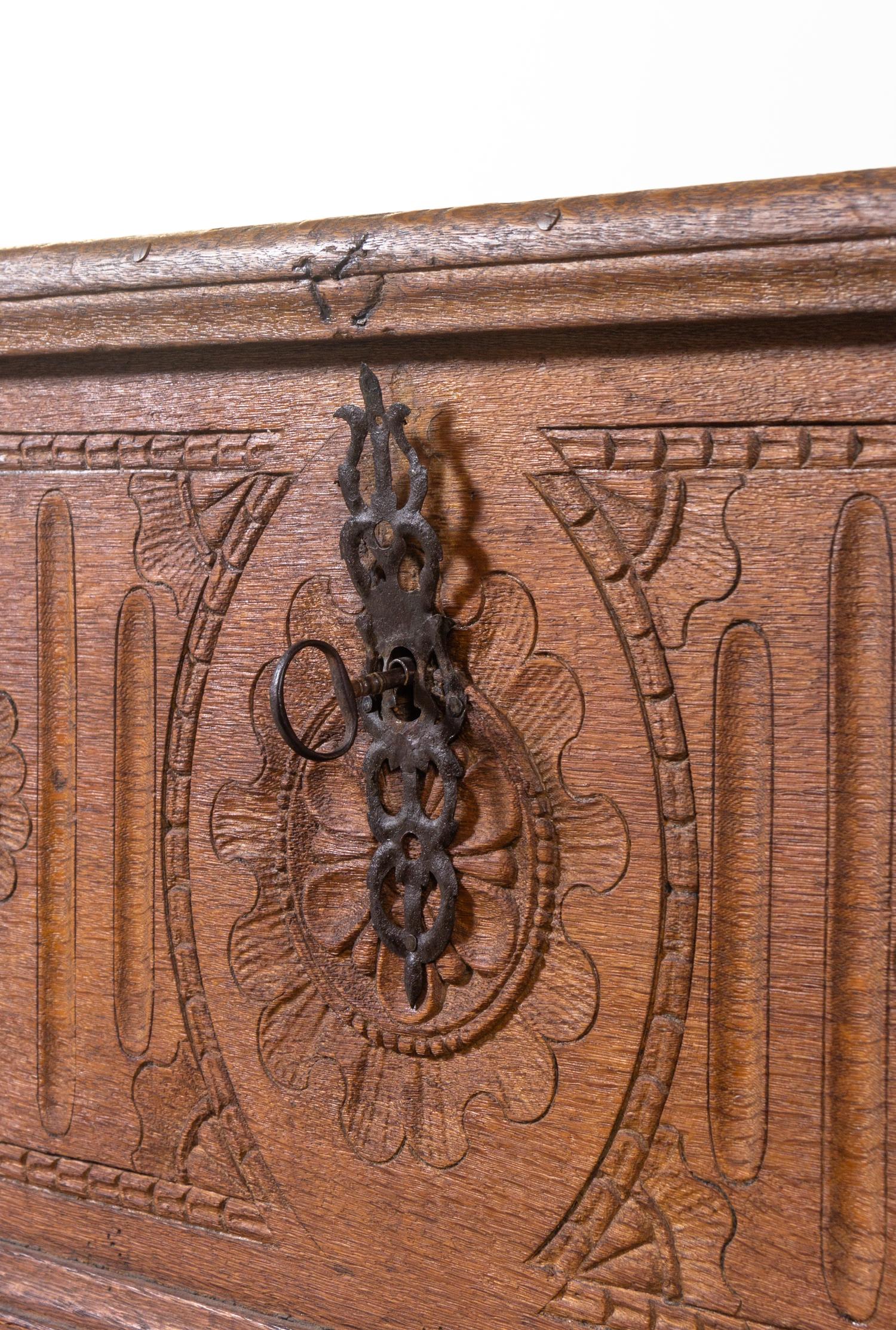 A Continental Carved Oak Blanket Chest