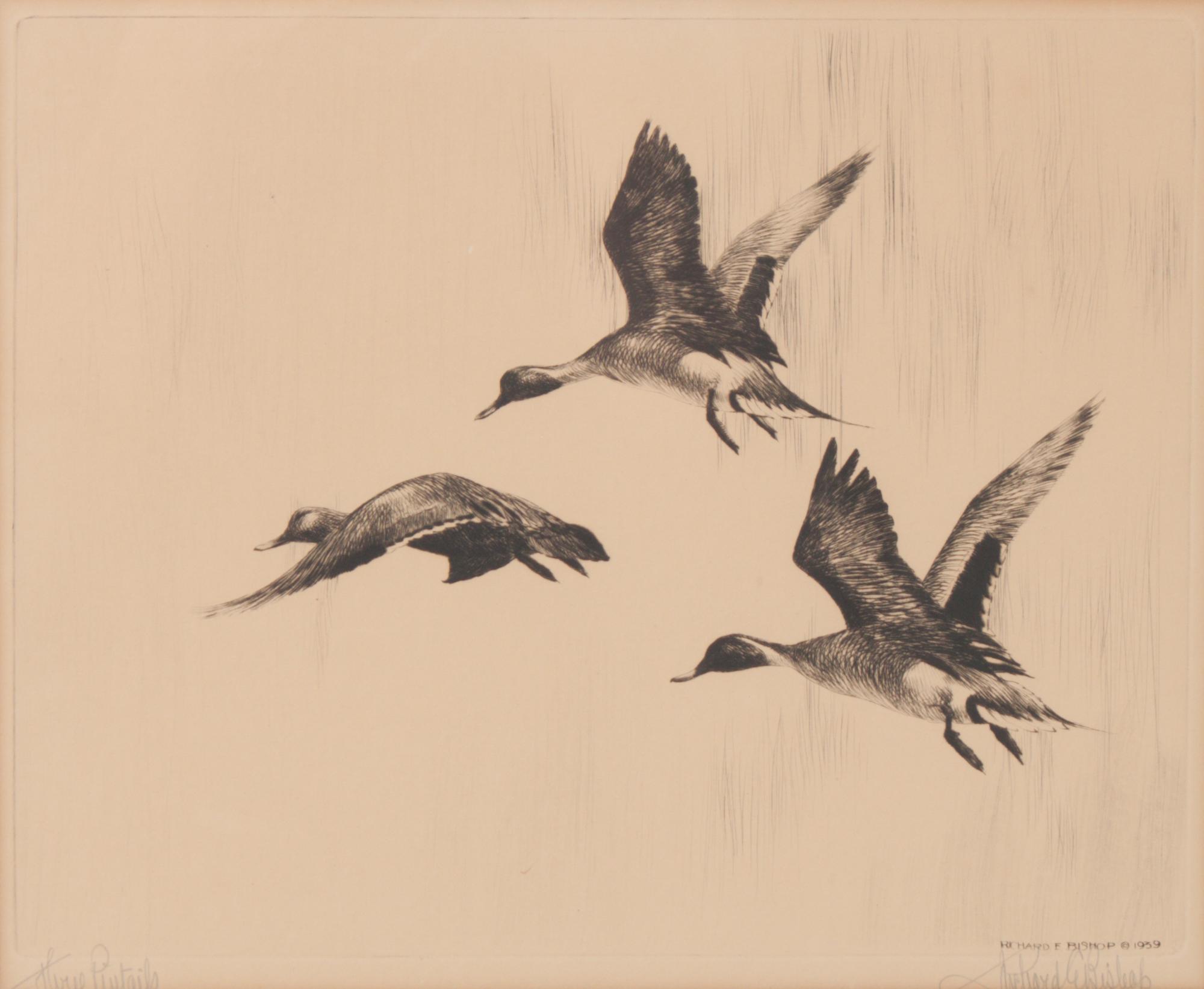Richard Bishop, (American, 1887-1975), Three Pintails and In the Stooks (two works)
