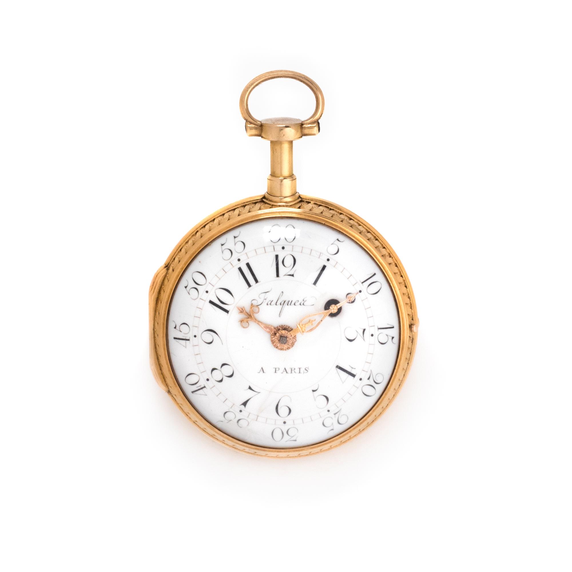 FALQUEA, GILT-METAL OPEN FACE POCKET WATCH