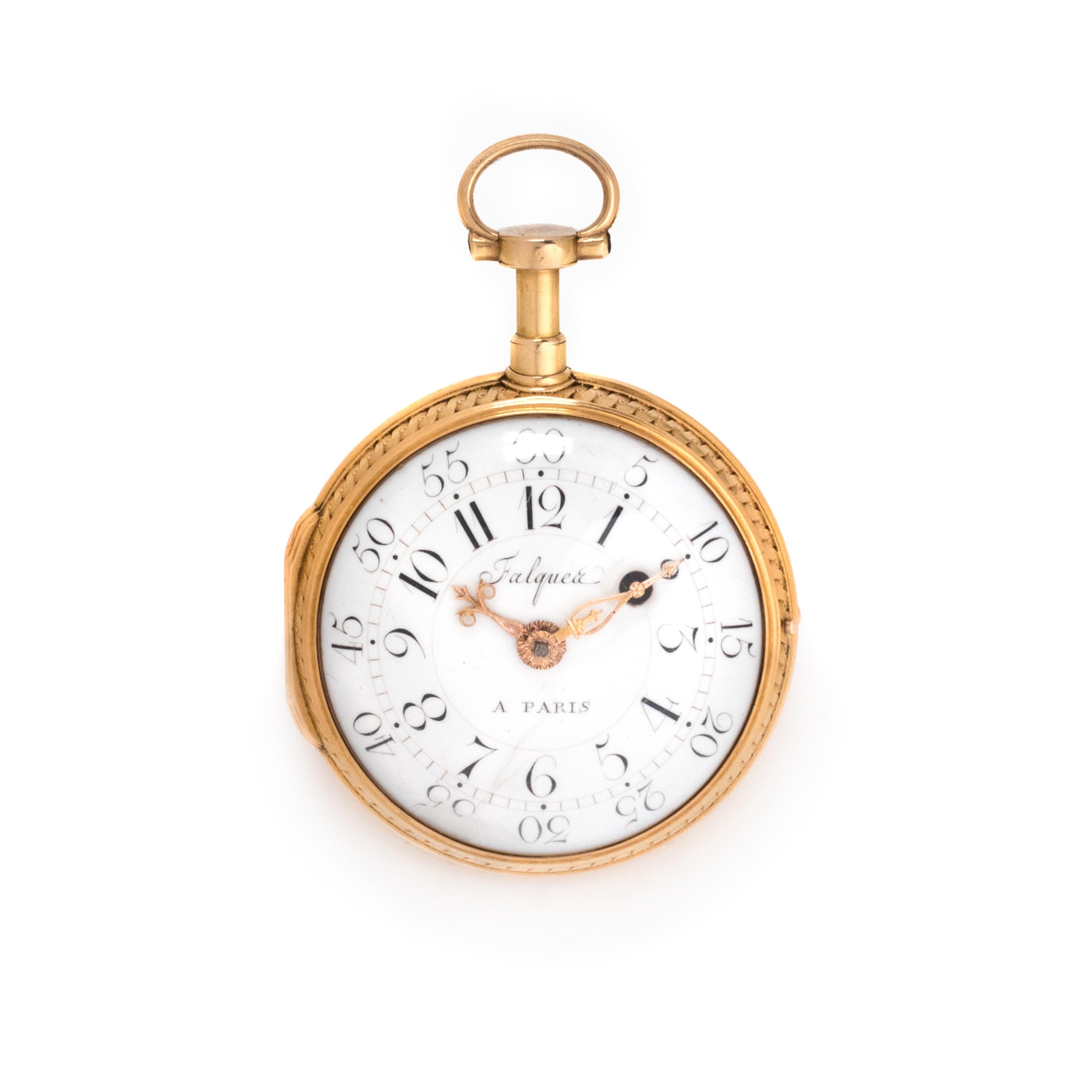 FALQUEA, GILT-METAL OPEN FACE POCKET WATCH
