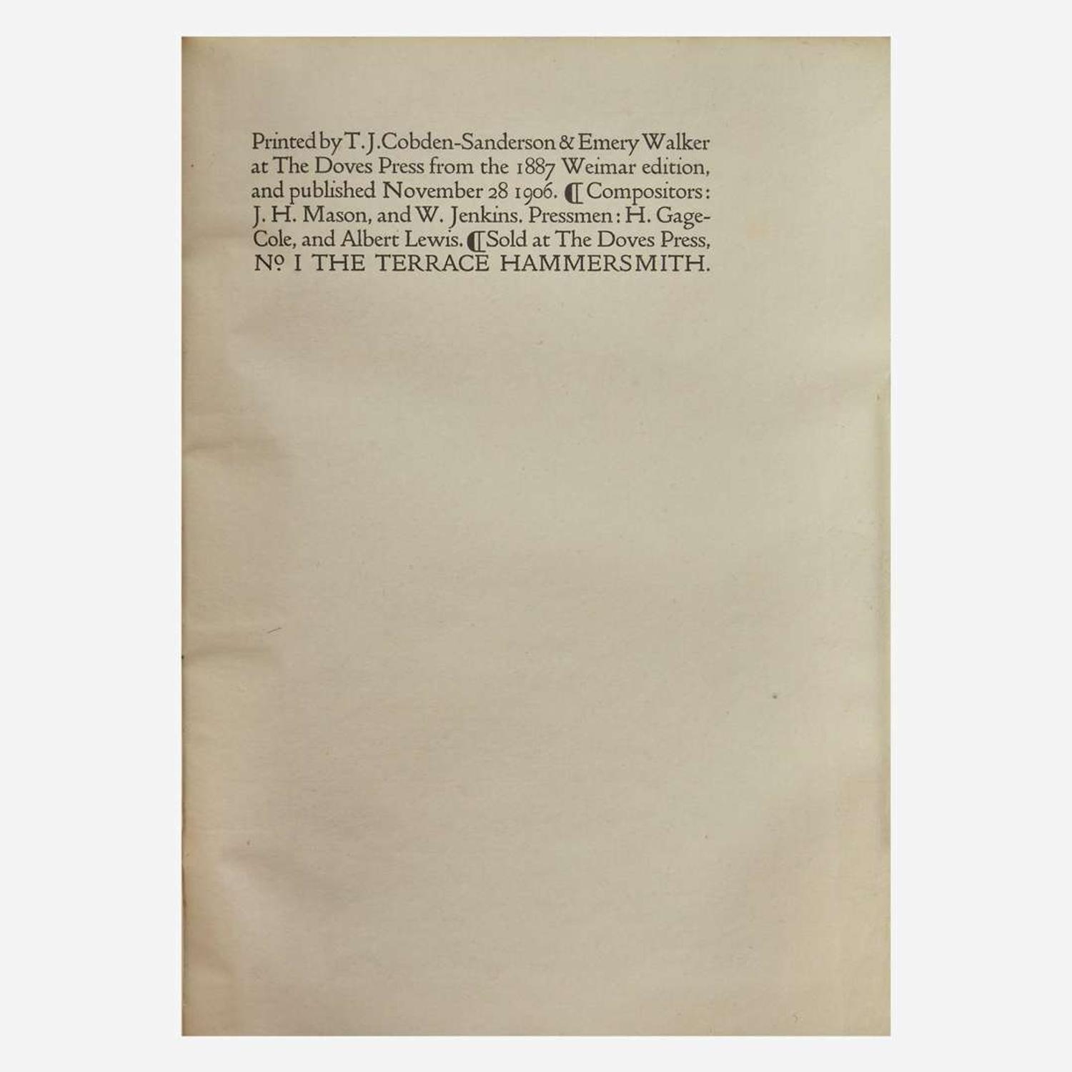 [Private Press] [Doves Press, The] Goethe, Johann Wolfgang von Faust eine tragoedie von Goethe