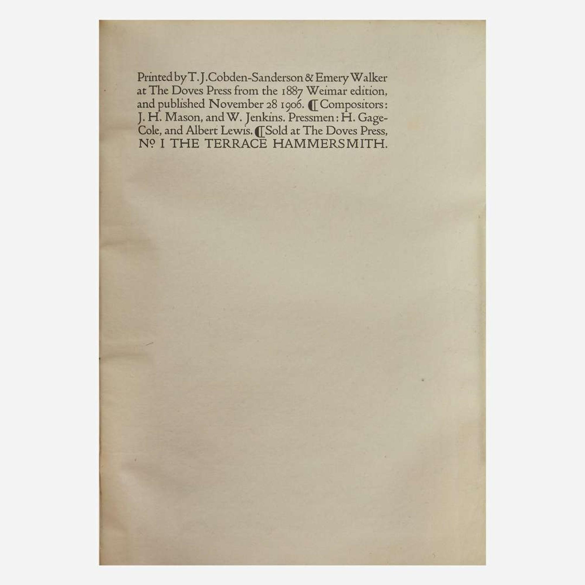 [Private Press] [Doves Press, The] Goethe, Johann Wolfgang von Faust eine tragoedie von Goethe