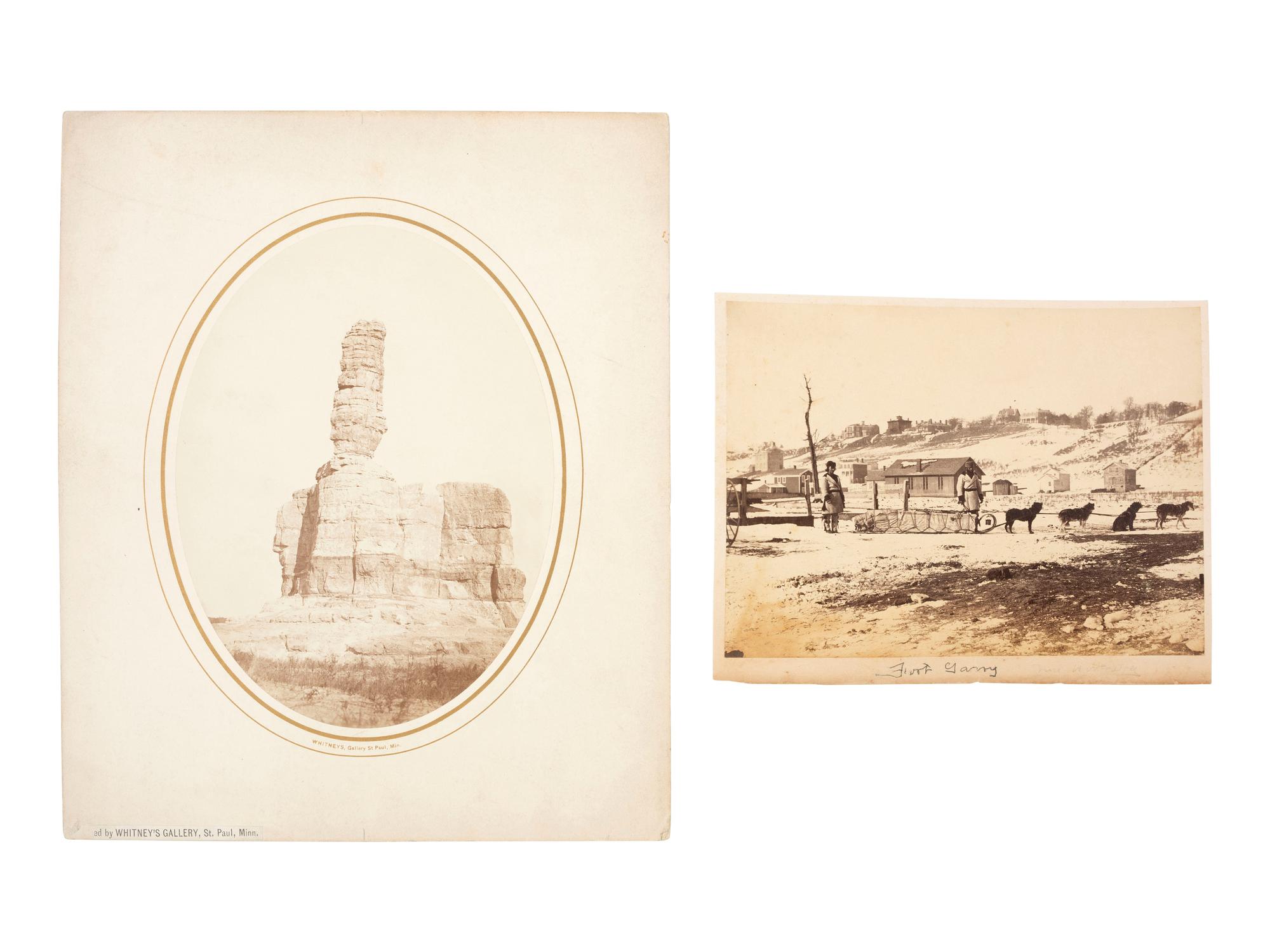 Minnesota WHITNEY, Joel (1822-1886), photographer. A group of 2 photographs, incl. Castle Rock and a dog train from Pembina, North Dakota.