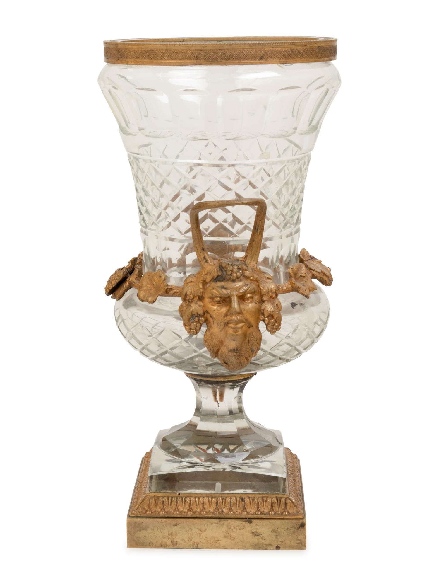 A Continental Gilt Bronze Mounted Cut Glass Urn