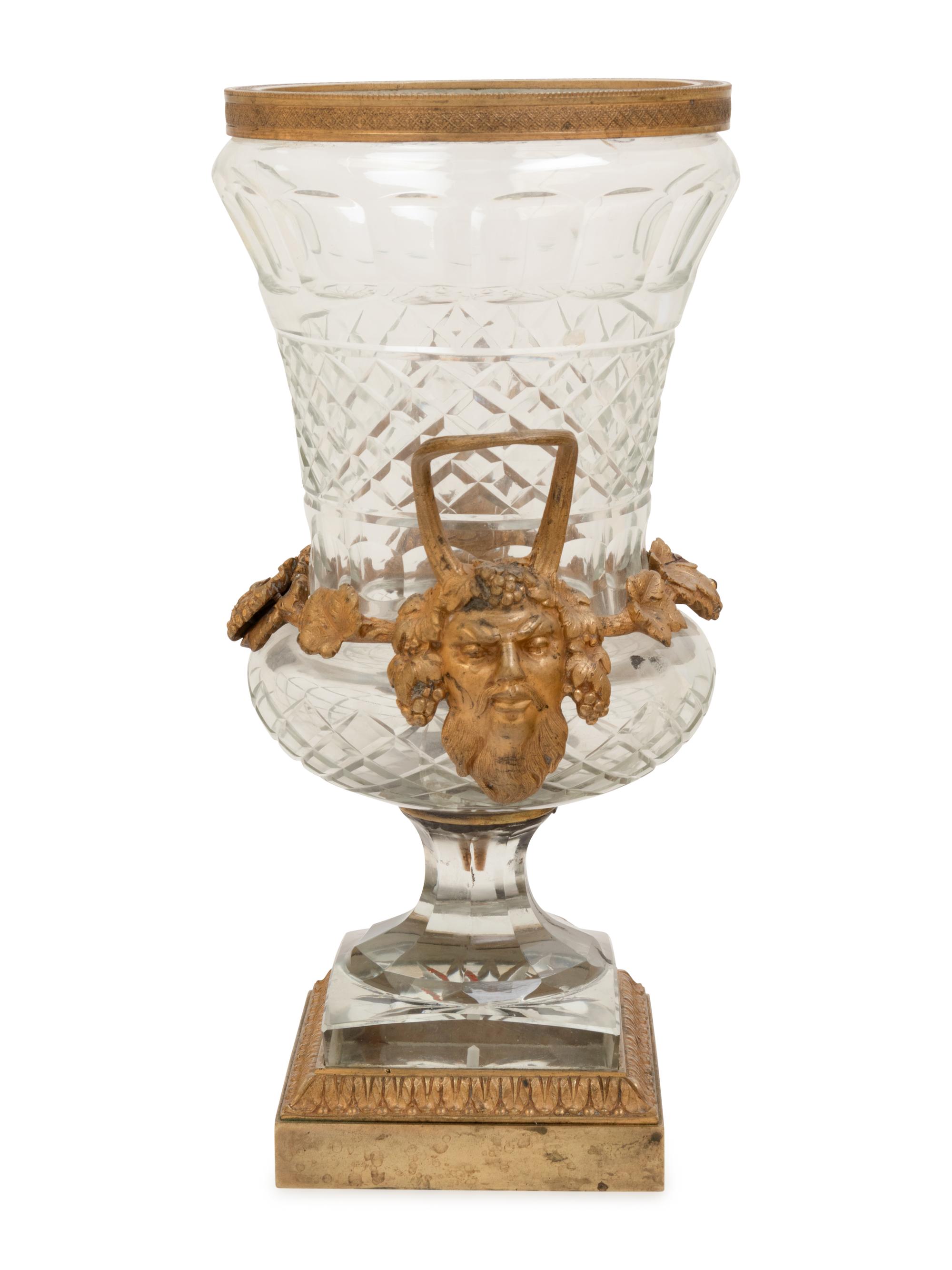 A Continental Gilt Bronze Mounted Cut Glass Urn