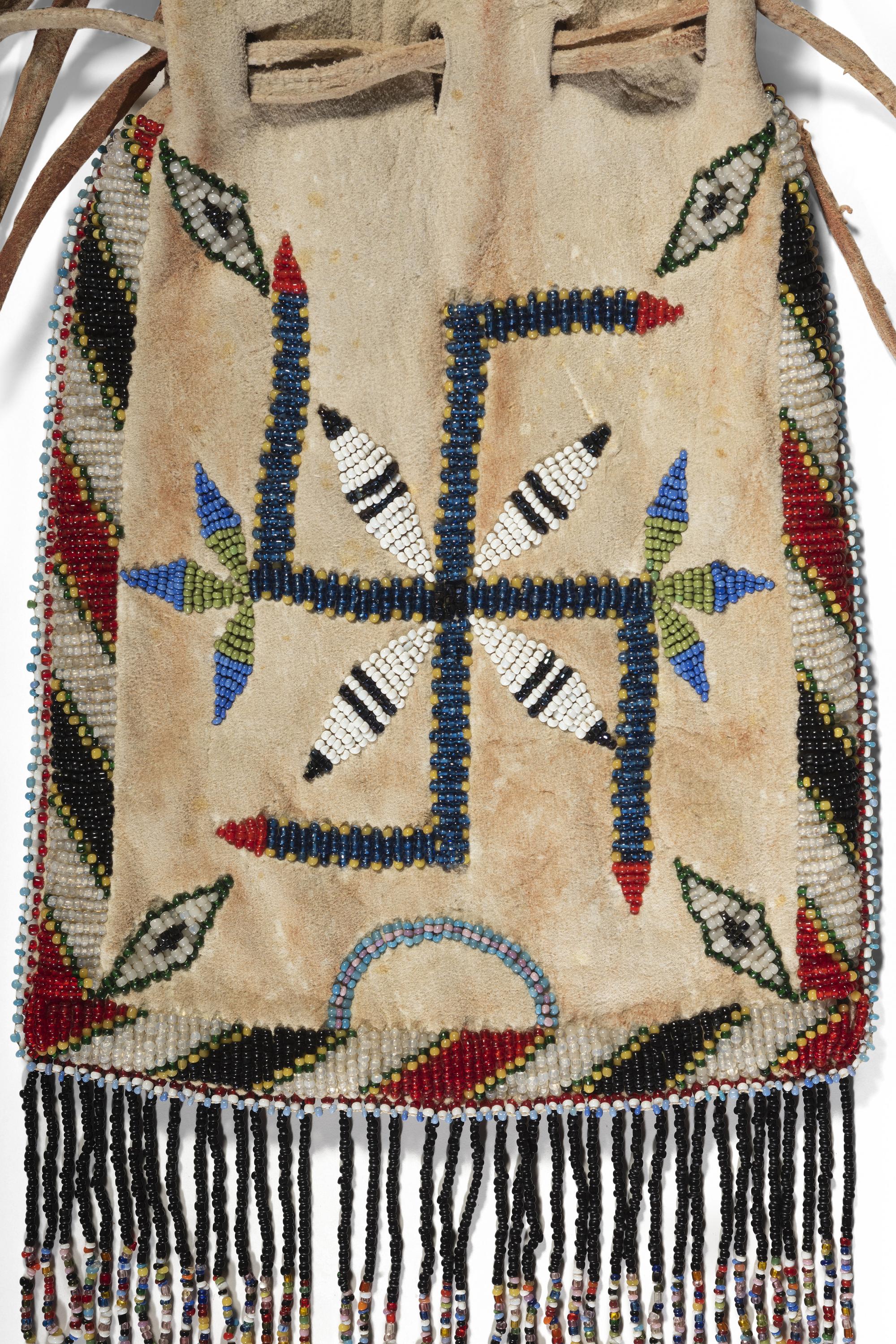 Apache Beaded Hide Drawstring Bag