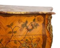A Louis XV Style Gilt Bronze Mounted Marquetry Marble-Top Commode