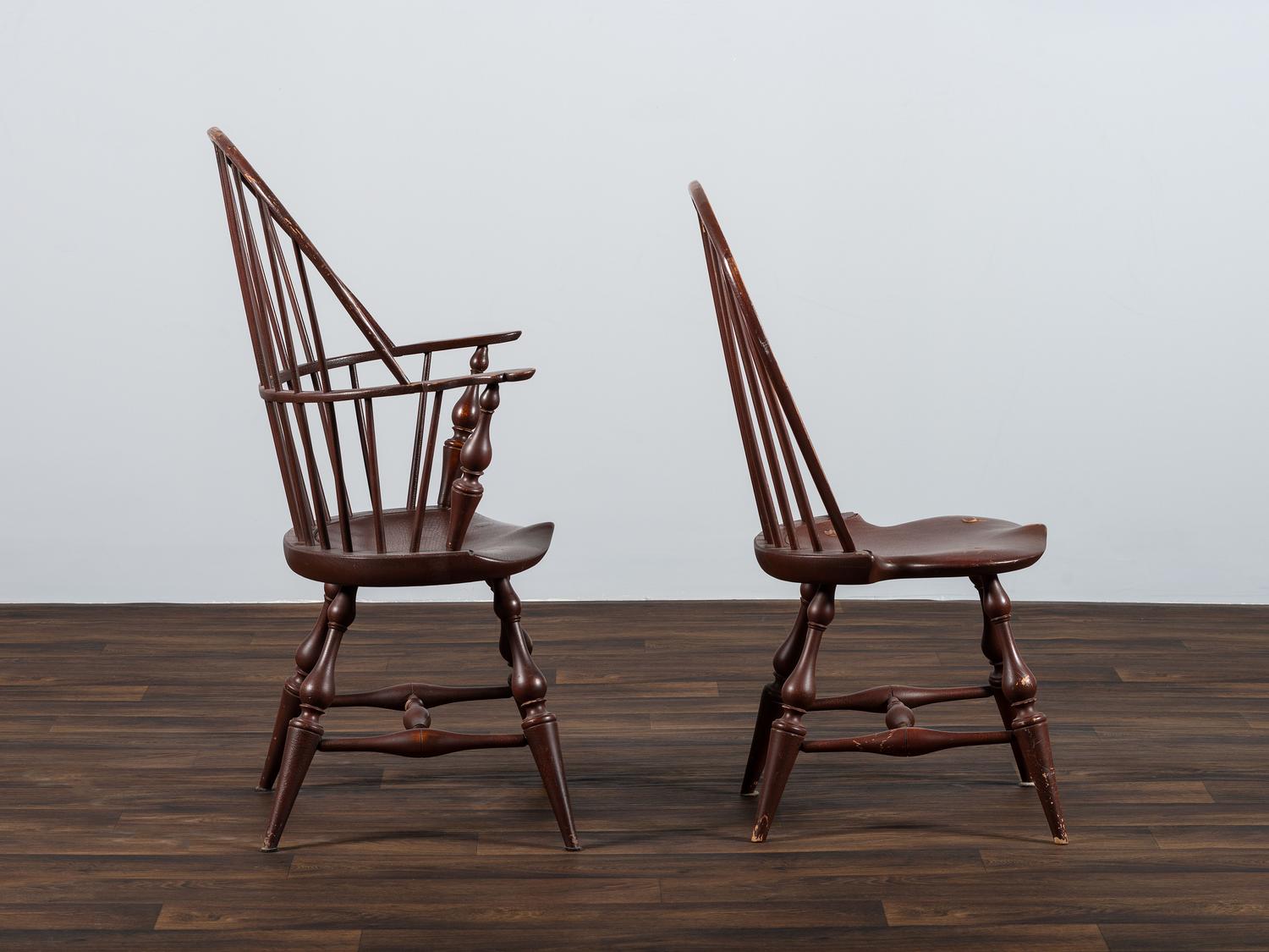 Two D.R. Dimes Brown-Painted Windsor Chairs