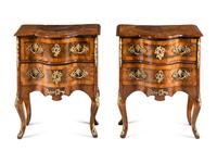 A Pair of Continental Gilt Metal Mounted Burlwood Commodes