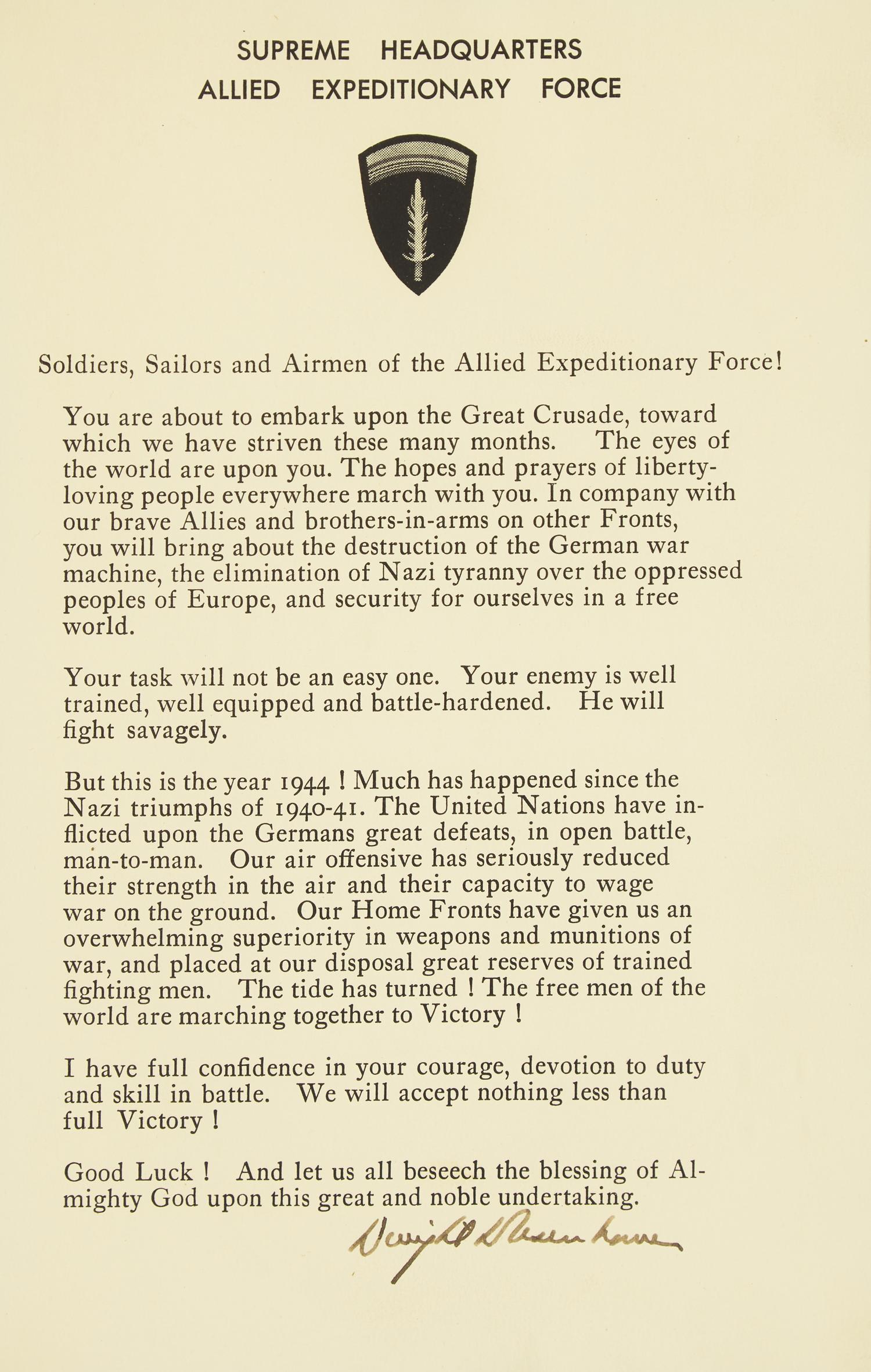[Presidential] Eisenhower, Dwight D. Signed D-Day Leaflet