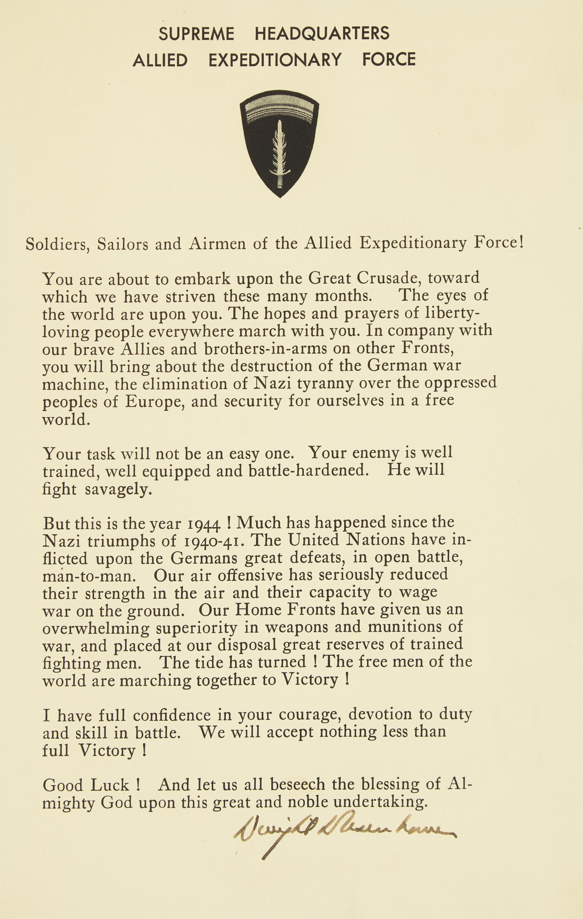 [Presidential] Eisenhower, Dwight D. Signed D-Day Leaflet