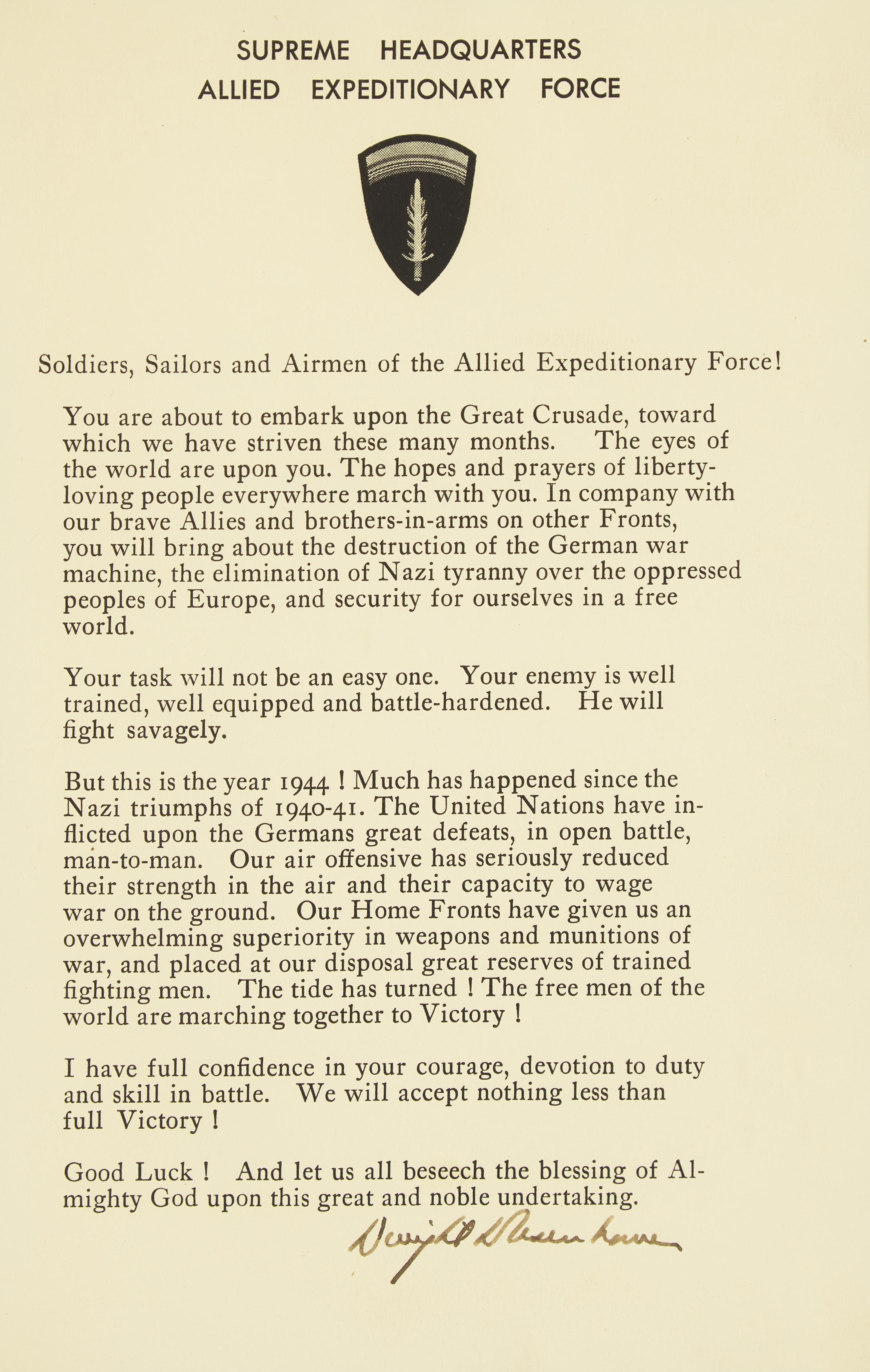 [Presidential] Eisenhower, Dwight D. Signed D-Day Leaflet