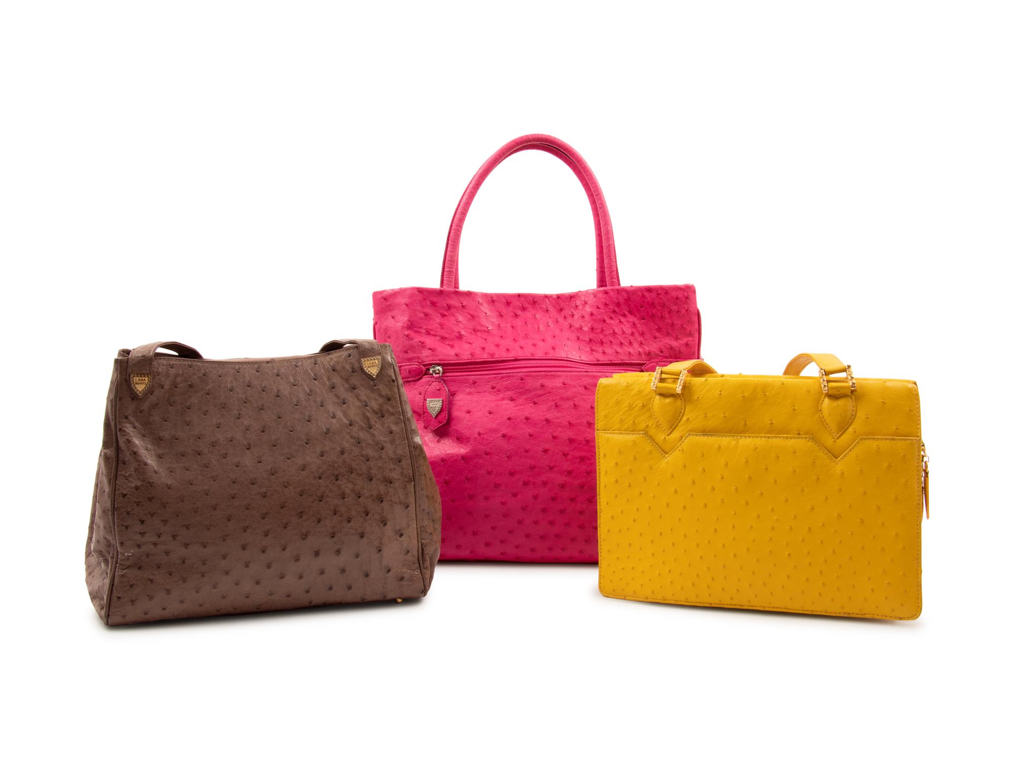 Three Lana Marks Ostrich Bags, 1990-2000s