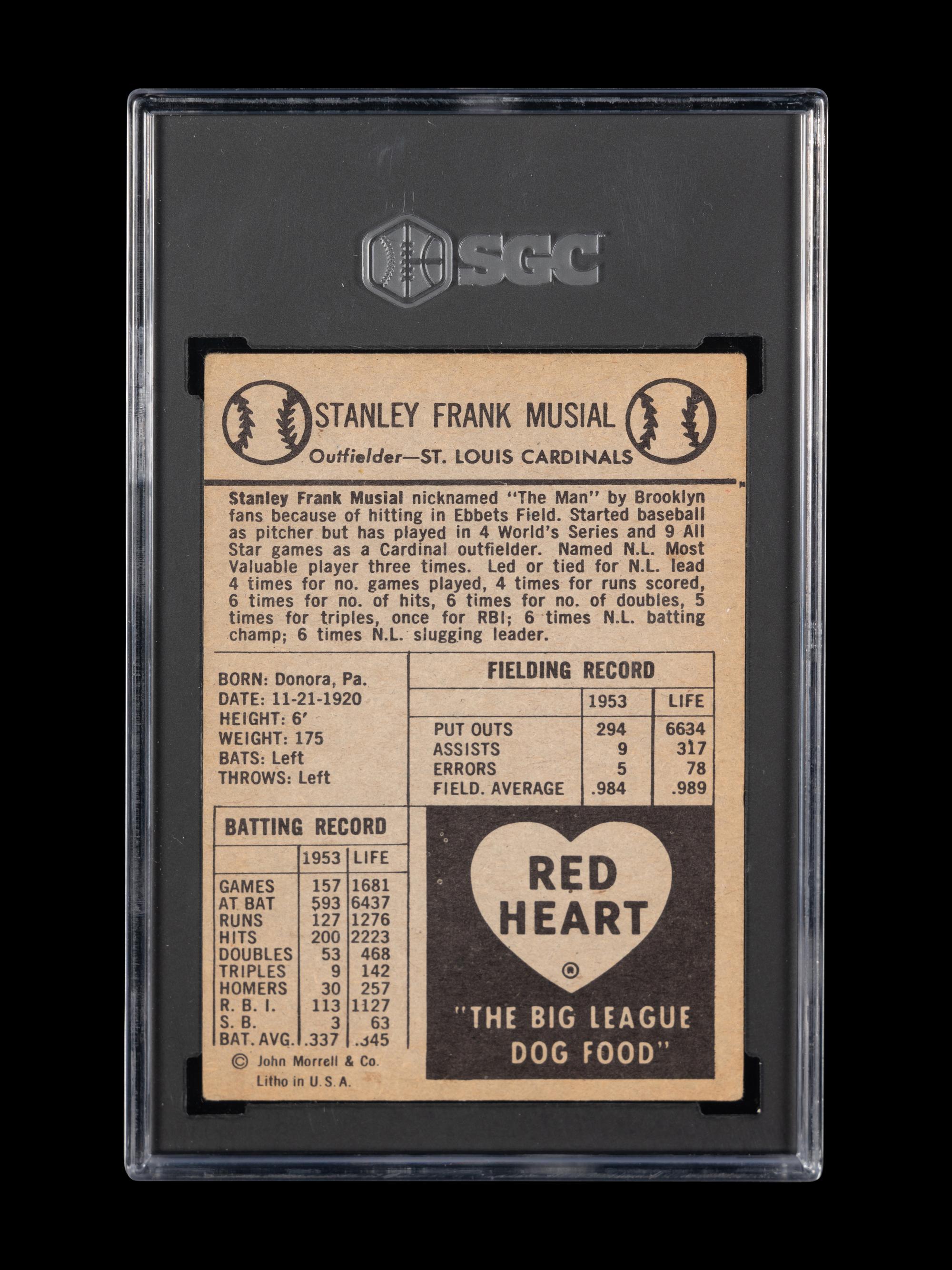 A 1954 Red Heart Stan Musial Baseball Card (SGC 3 VG)