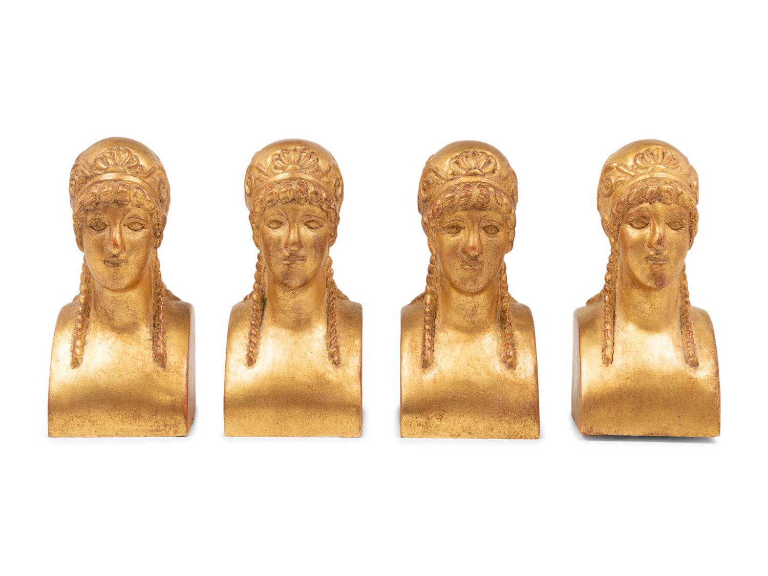 A Set of Four Giltwood Busts of Greek Ladies