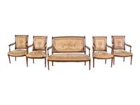 A Louis XVI Style Five-Piece Seating Suite with Tapestry Upholstery