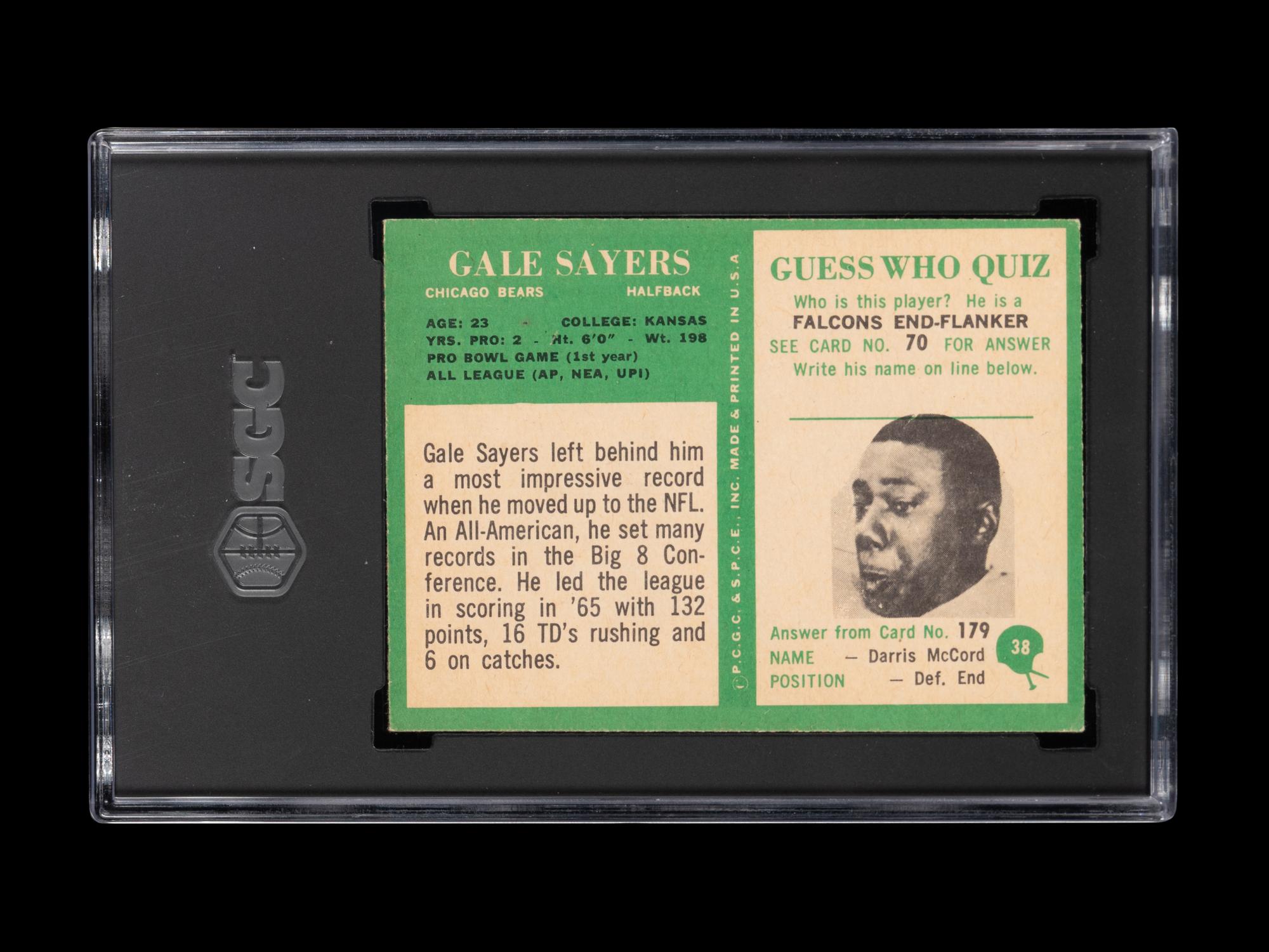 A 1966 Philadelphia Gale Sayers Rookie Football Card No. 38 (SGC 4 VG/EX)