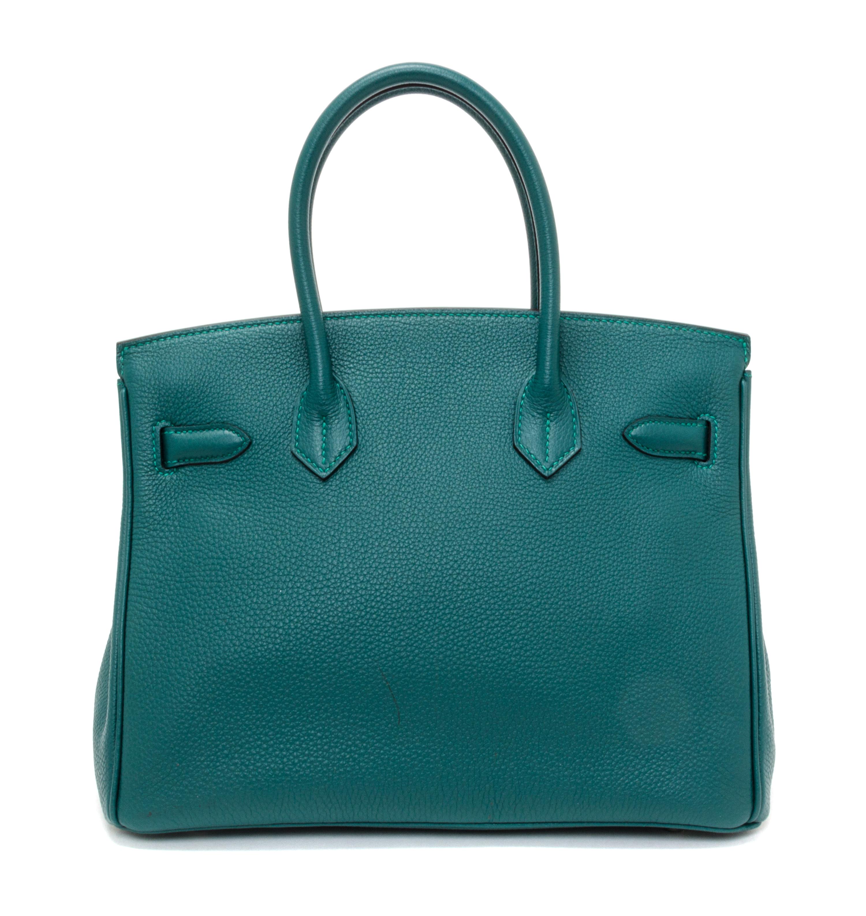 An Hermes Malachite Togo 30cm Birkin Handbag, 12" x 8.5" x 6".