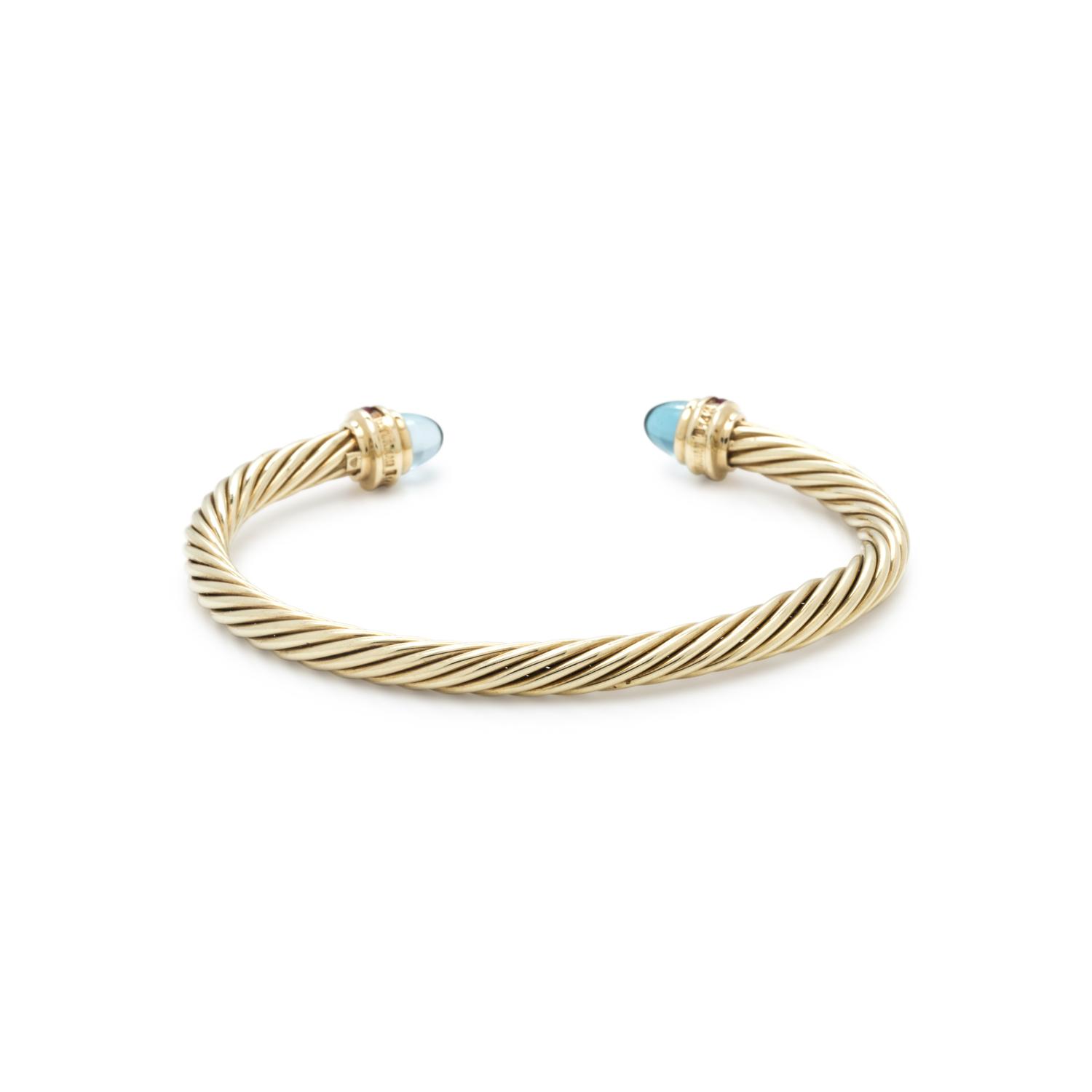 DAVID YURMAN, YELLOW GOLD AND GEMSTONE 'CABLE CLASSIC' CUFF BRACELET