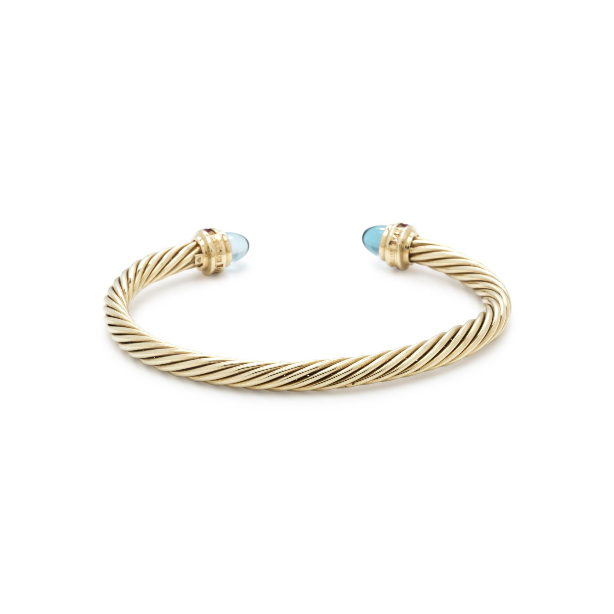 DAVID YURMAN, YELLOW GOLD AND GEMSTONE 'CABLE CLASSIC' CUFF BRACELET