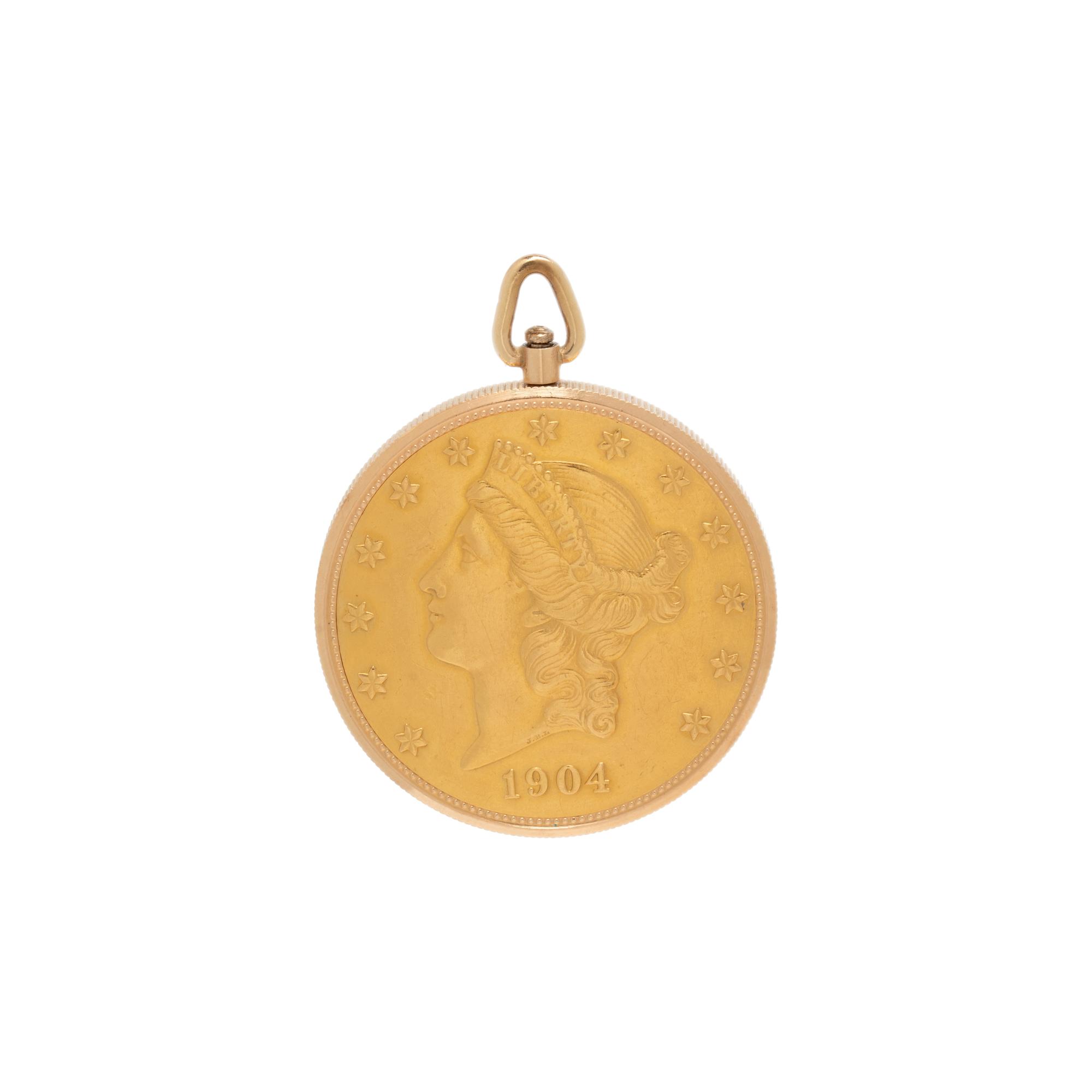 BUECHE GIROD, YELLOW GOLD LIBERTY COIN PENDANT / WATCH