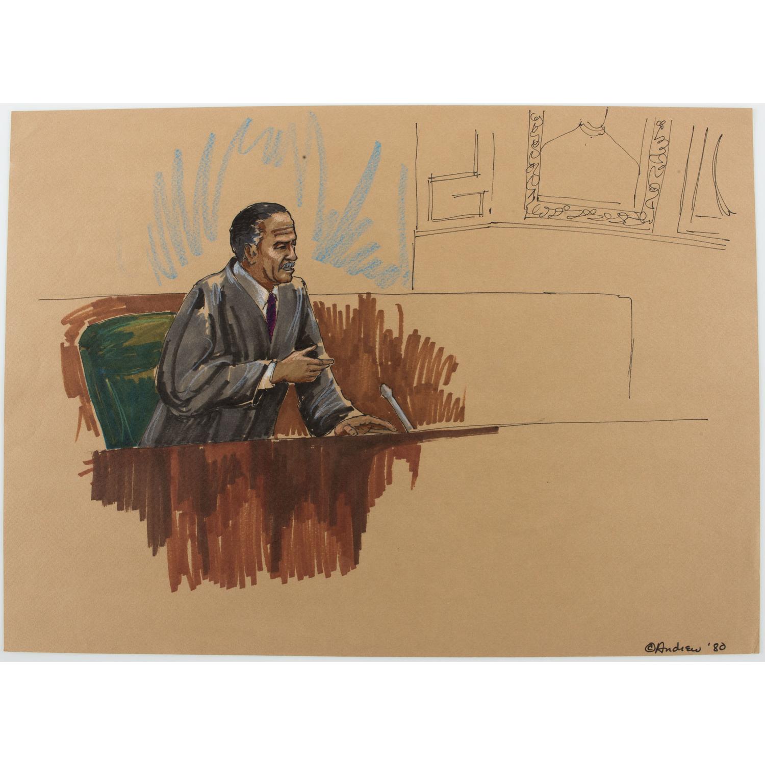 Joan Andrew, Washington Post and CNN Sketch Artist, 16 Original Sketches Documenting the 1980 Trial of Felt "Deep Throat" and Miller, Incl. Former President Nixon