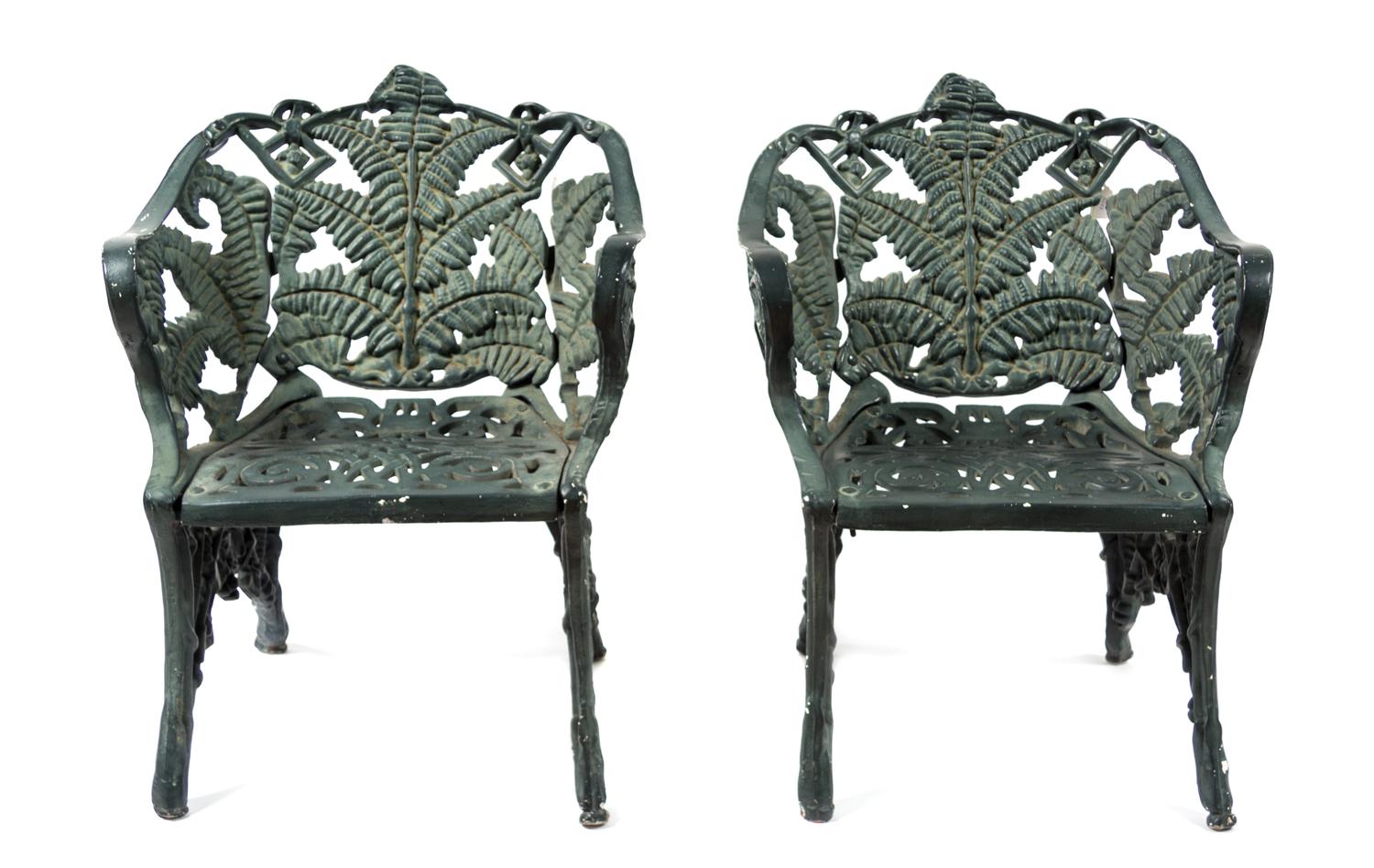 Two Green-Painted Metal Garden Chairs Height 30 inches. — 20TH CENTURY