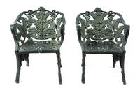 Two Green-Painted Metal Garden Chairs Height 30 inches. — 20TH CENTURY