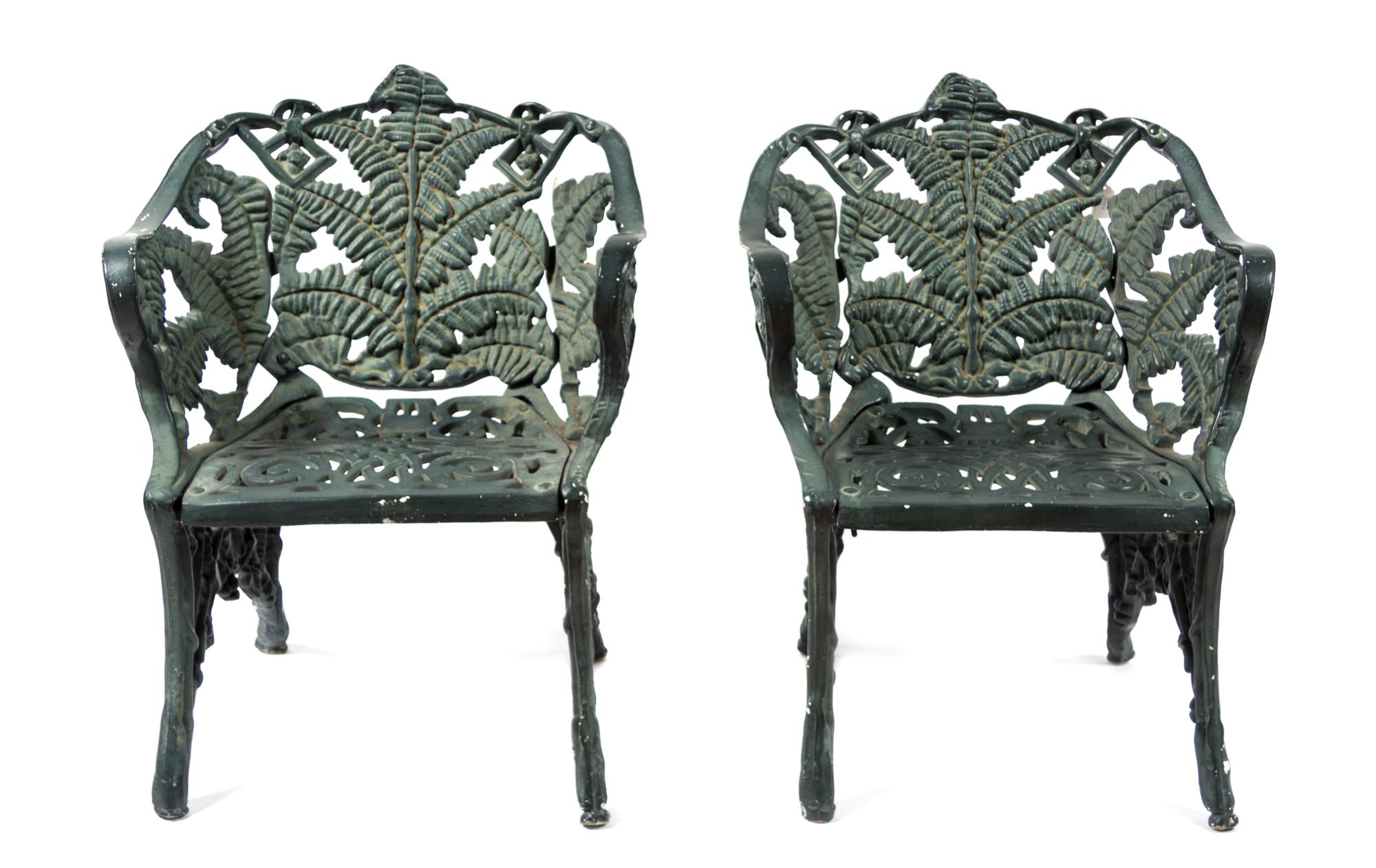 Two Green-Painted Metal Garden Chairs Height 30 inches. — 20TH CENTURY