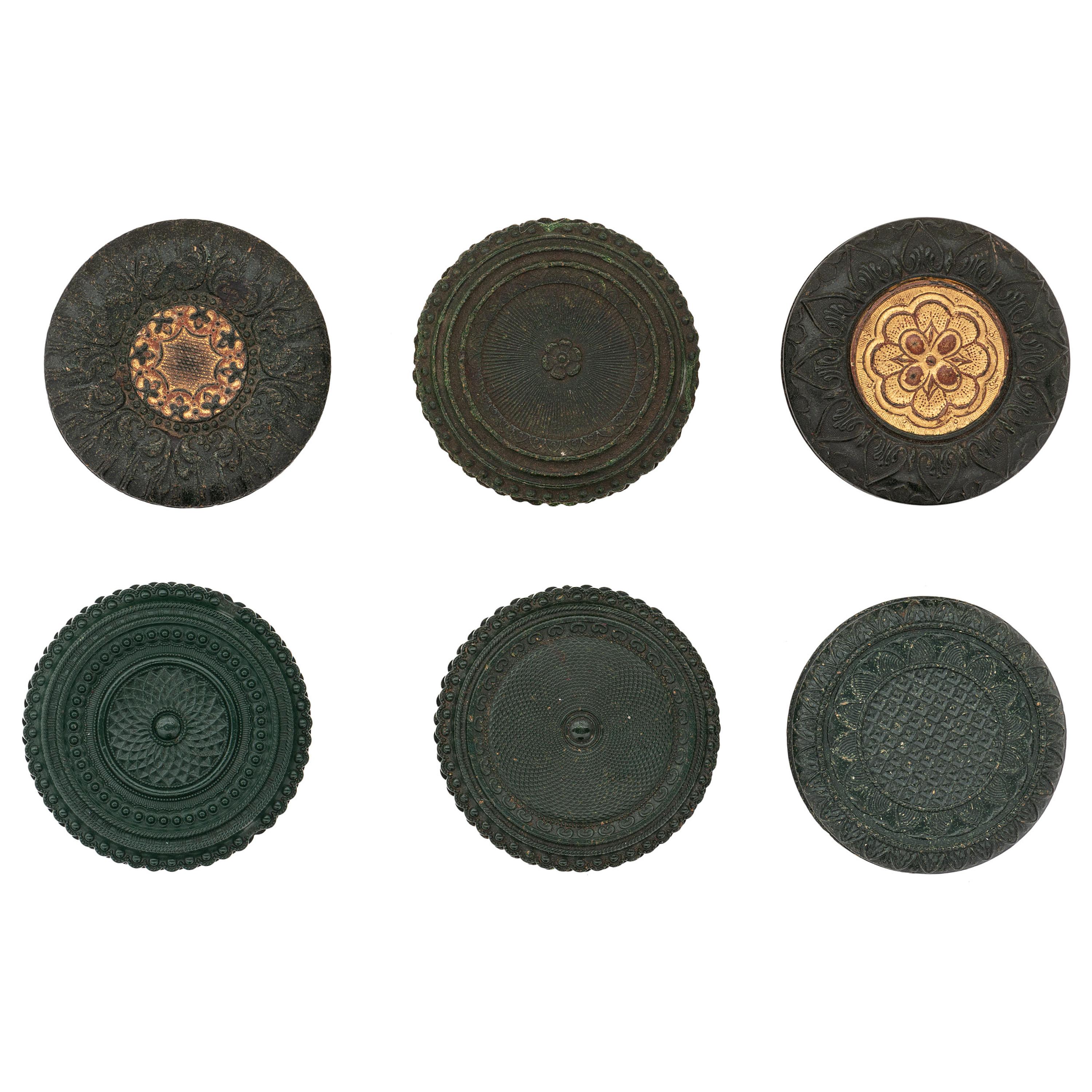 [EARLY PHOTOGRAPHY - UNION CASES]. A group of 6 assorted green "oreo" cases highlighted by Unique example, including:
