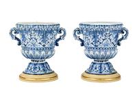 A Pair of Large Delftware Handled Urns