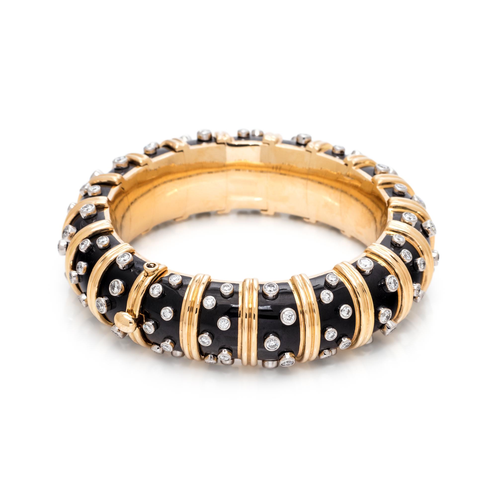 TIFFANY & CO., SCHLUMBERGER, ENAMEL AND DIAMOND BANGLE BRACELET