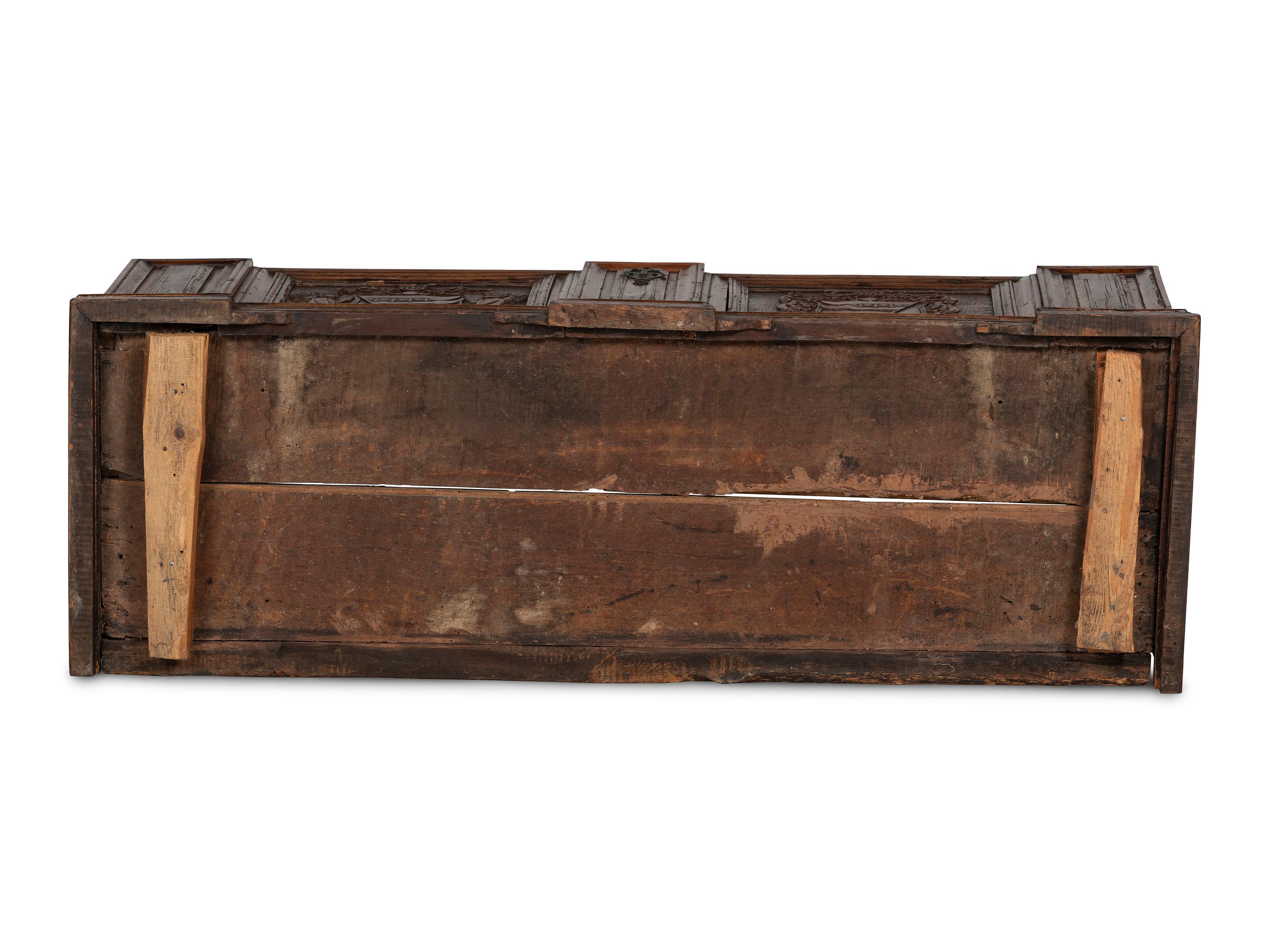 An Italian Wrought-Iron Mounted Carved Walnut Cassone