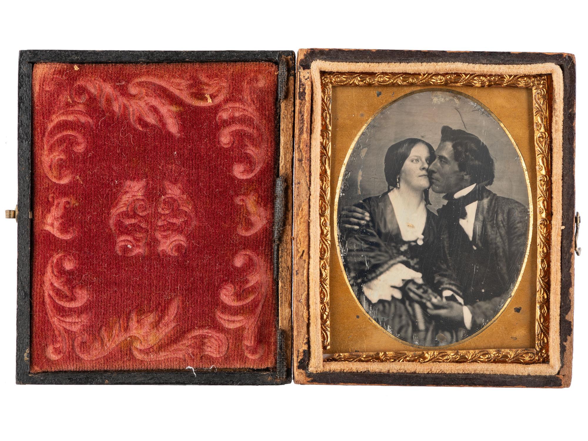 [EARLY PHOTOGRAPHY]. A remarkable ninth plate daguerreotype of an interracial couple.