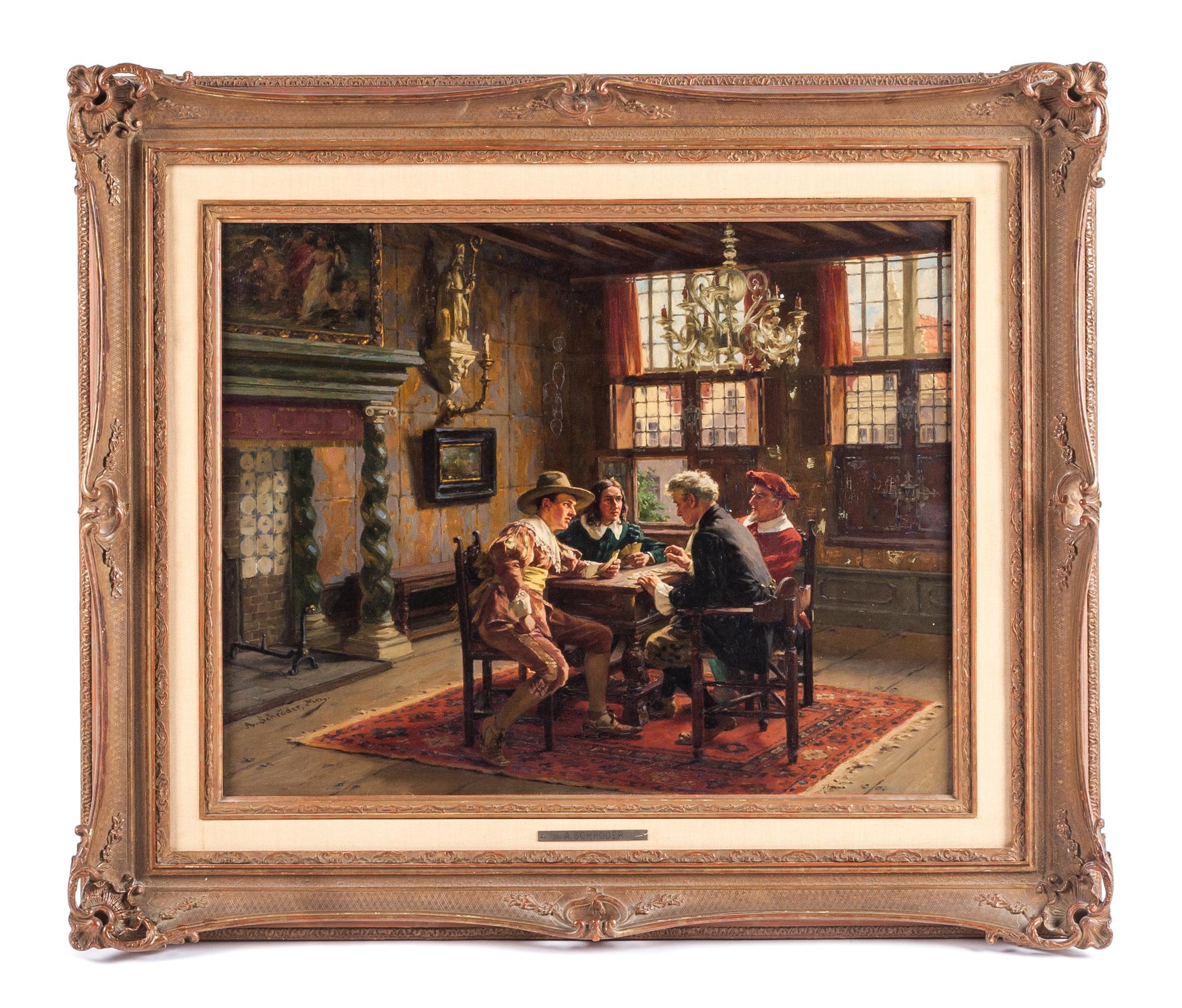 Albert Friedrich Schroder, (German, 1854-1939), Card Players