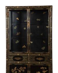 A Pair of Chinese Gilt Decorated Black Lacquer Vitrine Cabinets