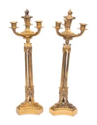 A Pair of French Gilt Bronze Four-Light Candelabra