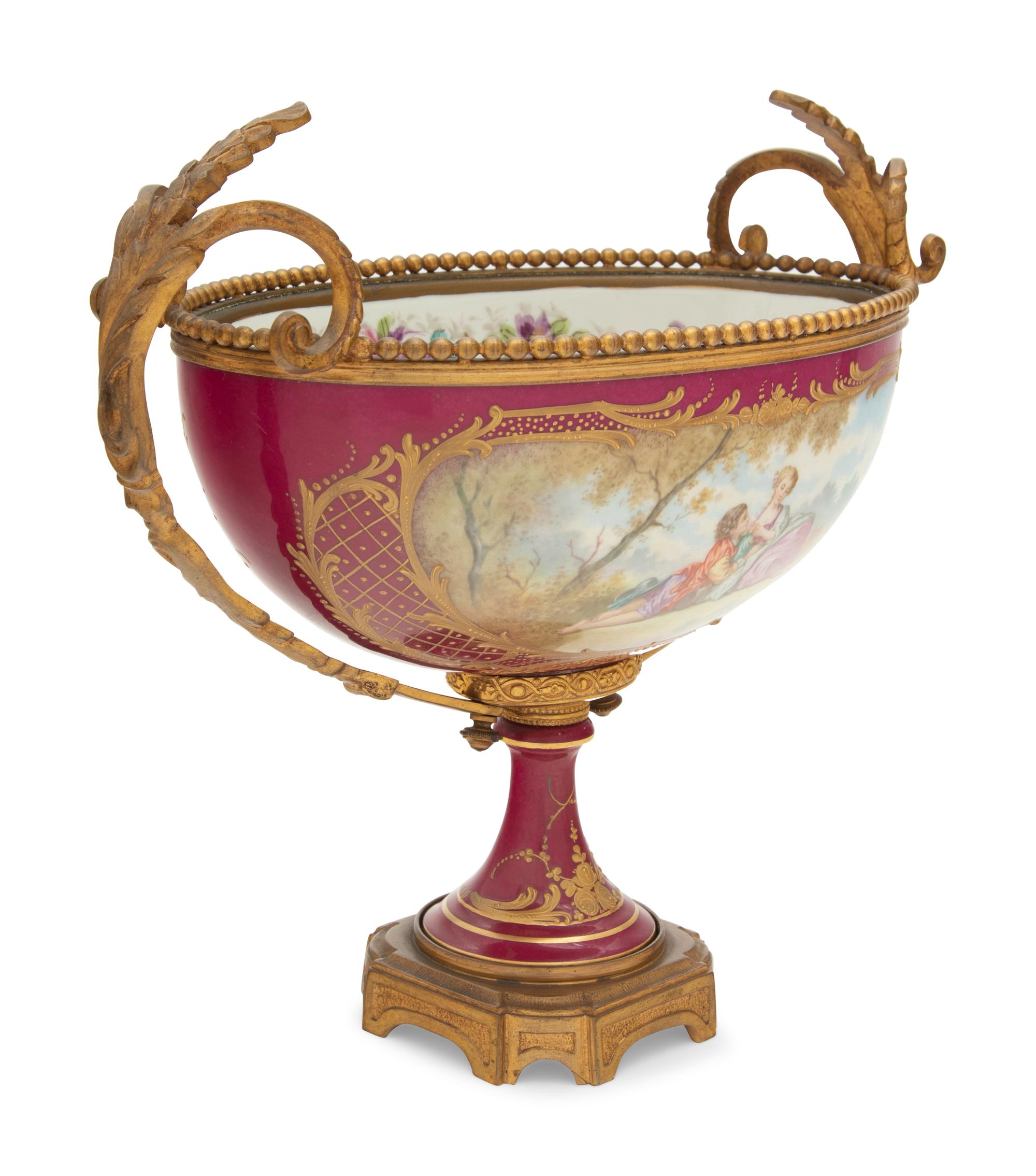 A Sèvres Style Gilt Bronze Mounted Porcelain Centerpiece Bowl