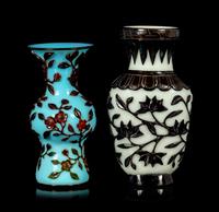 Two Chinese Black Overlay Glass Vases