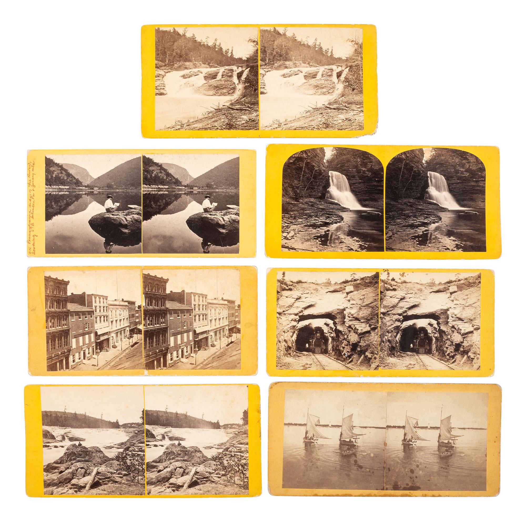 [EARLY PHOTOGRAPHY]. MORAN, John, and STOREY, J., photographers. A group of 15 stereoviews, incl. portraits, landmarks, and landscape views, most credited to Moran and/or Storey. Philadelphia, PA.