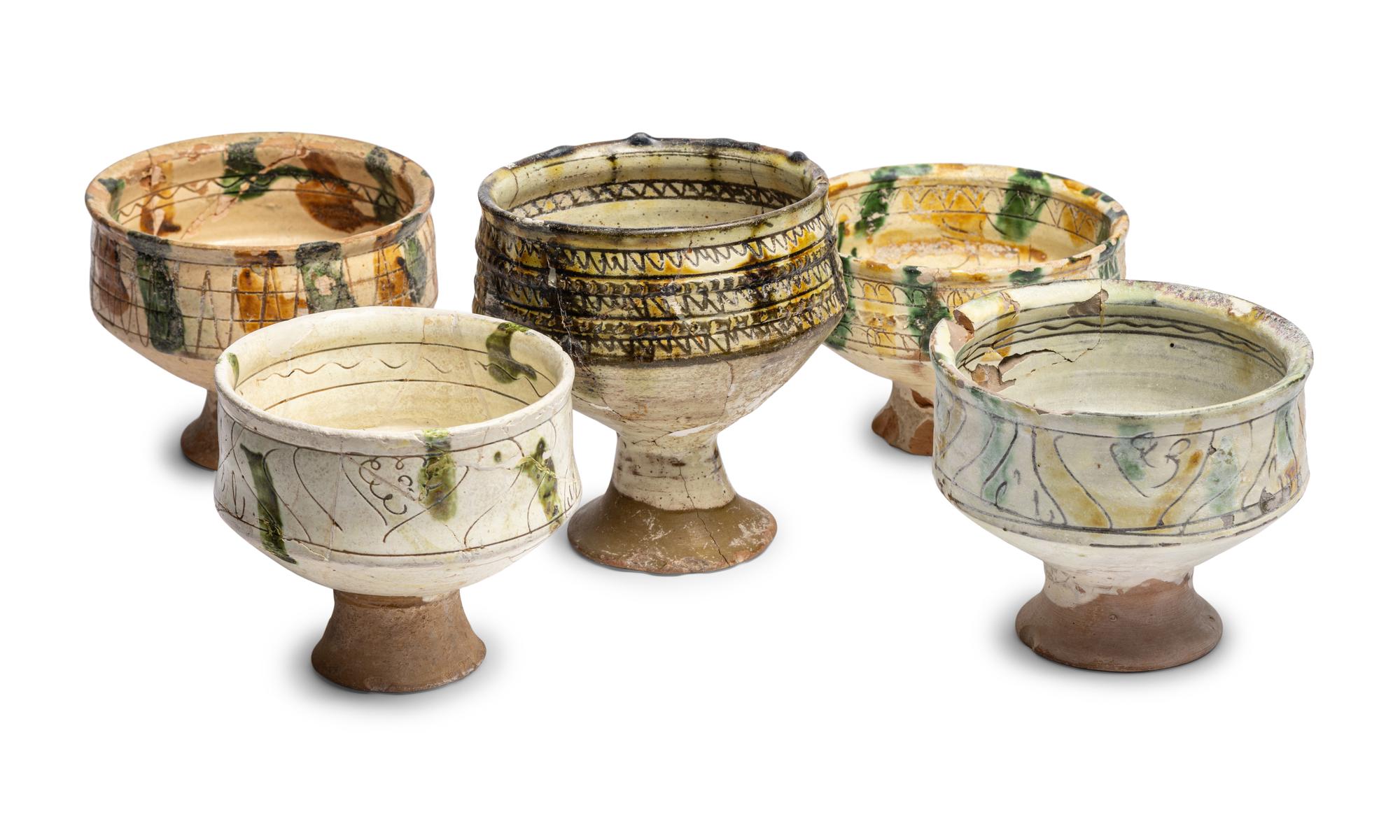 Five Medieval Cypriot Glazed Ceramic Bowls