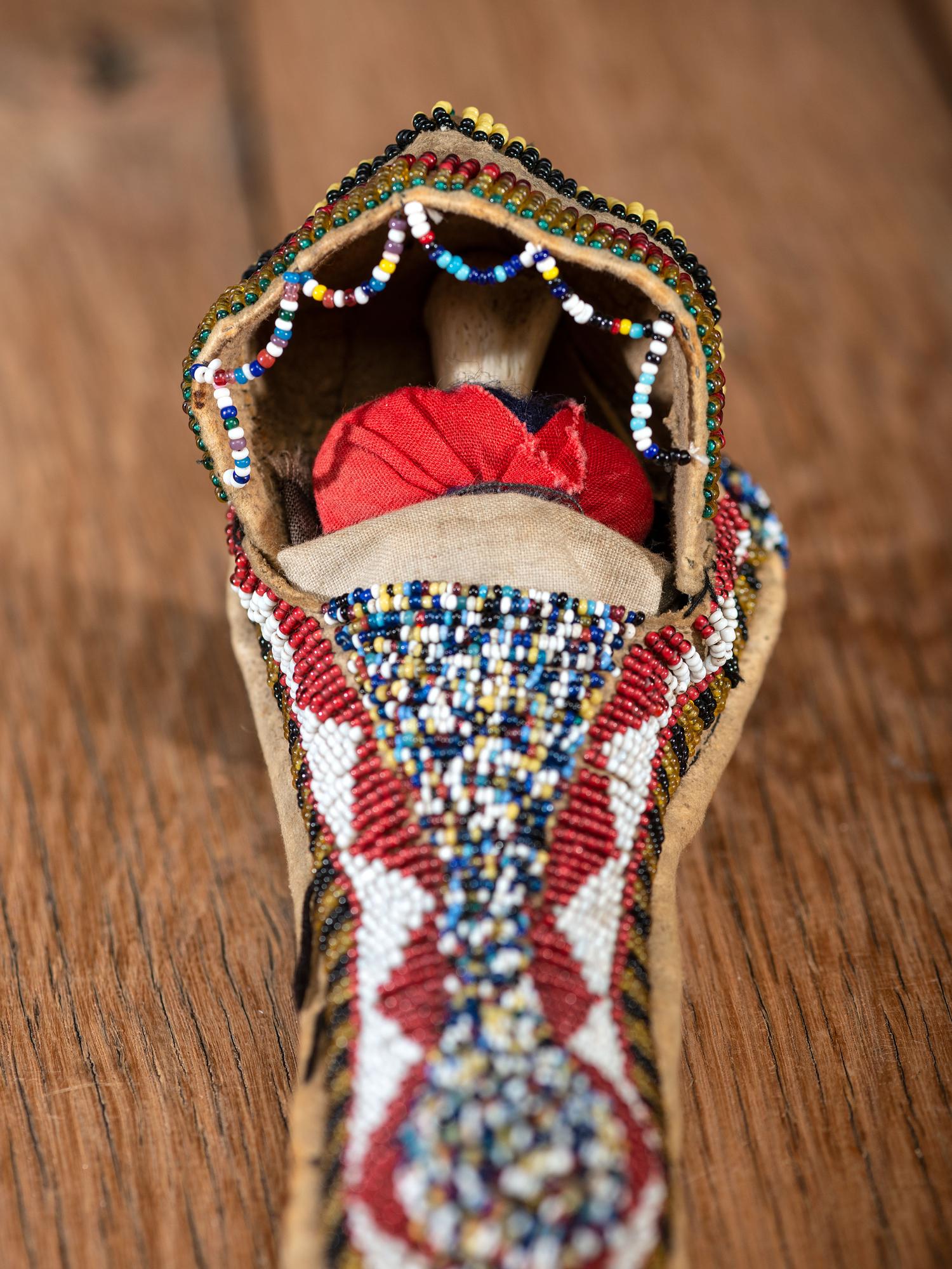 Chiricahua Apache Beaded Hide Toy Cradle