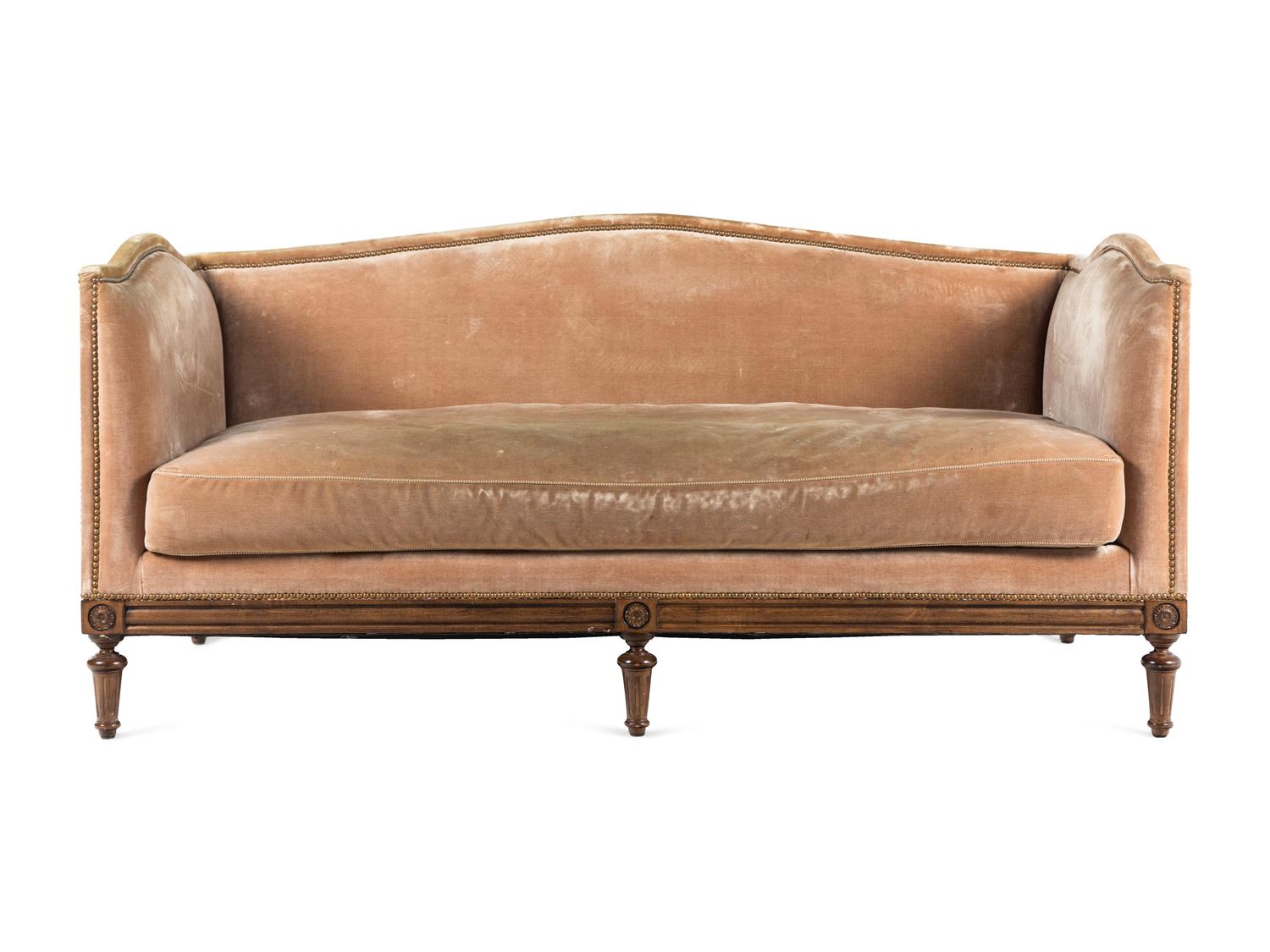 A Custom Louis XVI Style Velvet-Upholstered Sofa