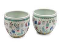 A Pair of Chinese Export Enameled Porcelain Jardinières