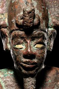 A Large Egyptian Bronze Osiris with Inlaid Eyes