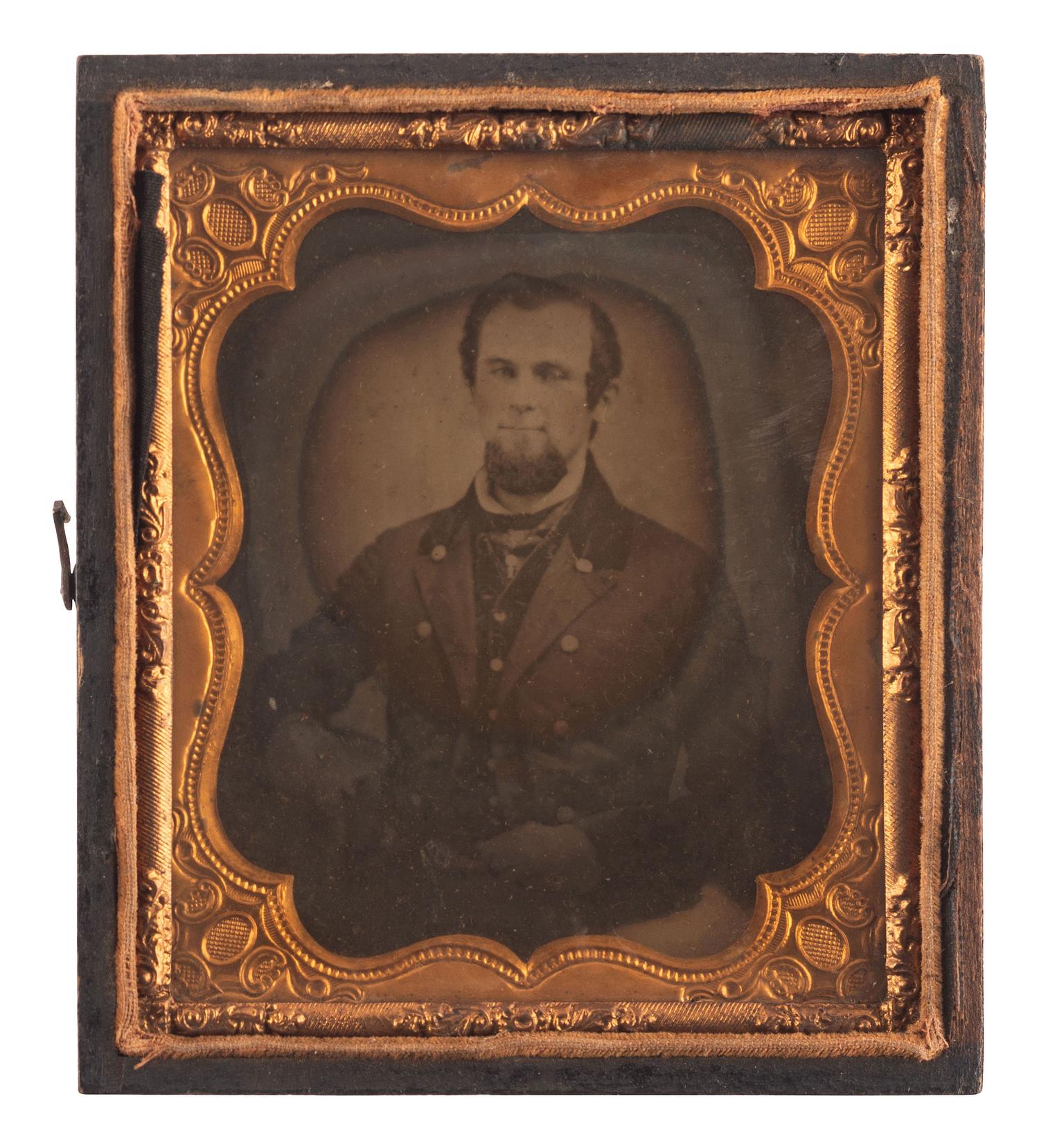 [CIVIL WAR]. Sixth plate ambrotype of Annapolis Naval Cadet Roswell Morey housed in Union case with patriotic motif.