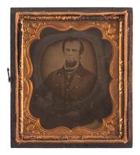 [CIVIL WAR]. Sixth plate ambrotype of Annapolis Naval Cadet Roswell Morey housed in Union case with patriotic motif.