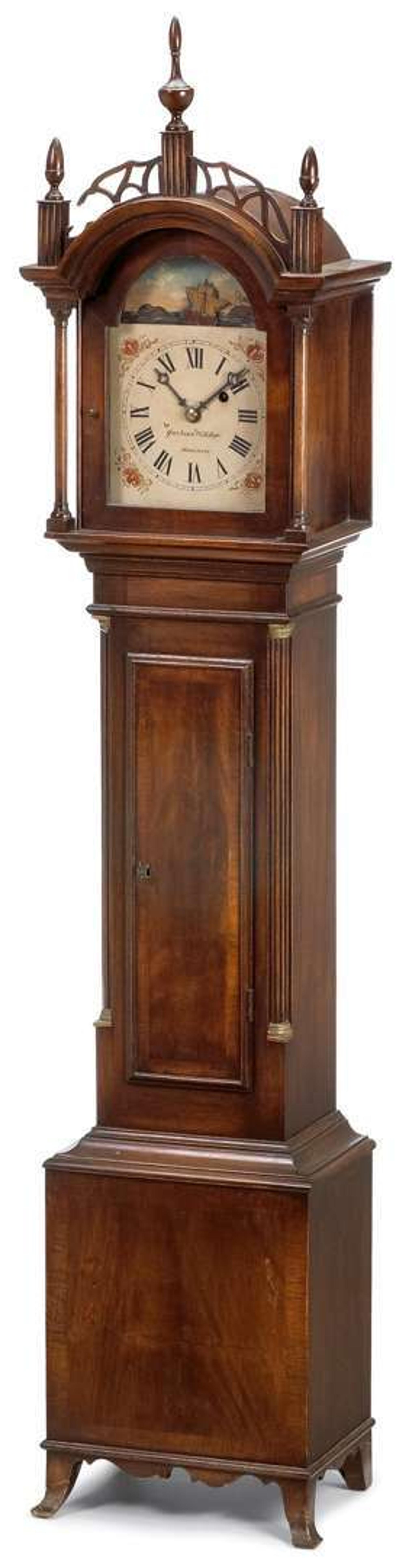 Dwarf tall case clock joshua wilder (1786-1860), hingham, ma, early 19th century