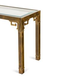 A Mastercraft Brass and Glass-Top Console Table