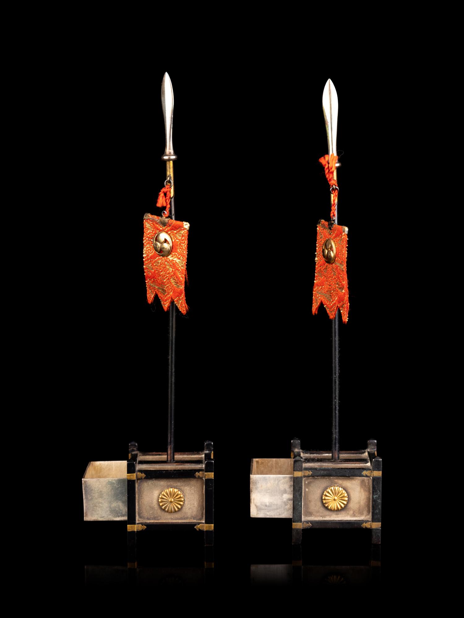 A Pair of Japanese Silver Chest-Form Bonbonnières